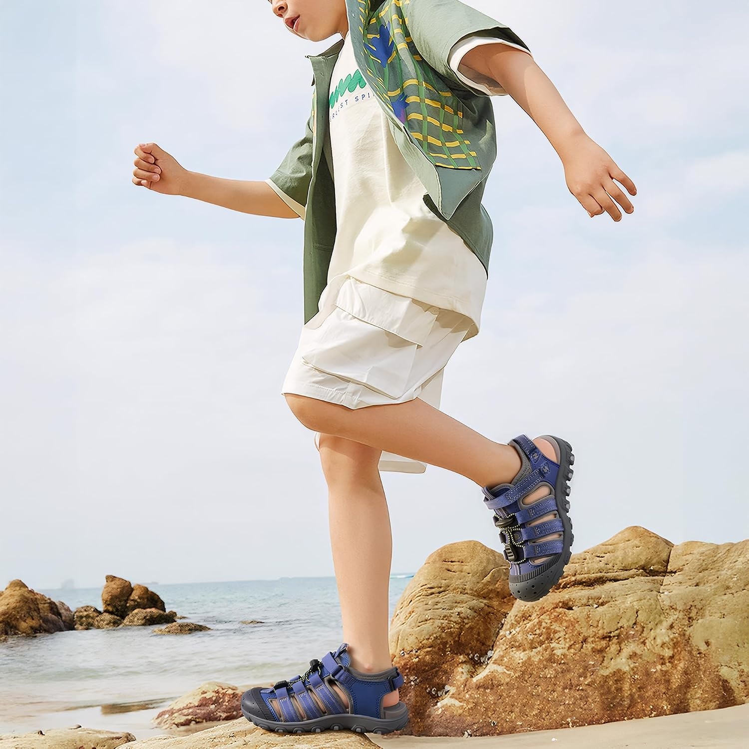 Stelle Girls Closed-Toe Water Hiking Beach Outdoor Sport Sandals | Adjustable Hook-and-Loop Straps Boys & Girls Athletic Shoes Summer Everyday Wear Quick-Drying Materials Toddler to Big Kids(Navy)