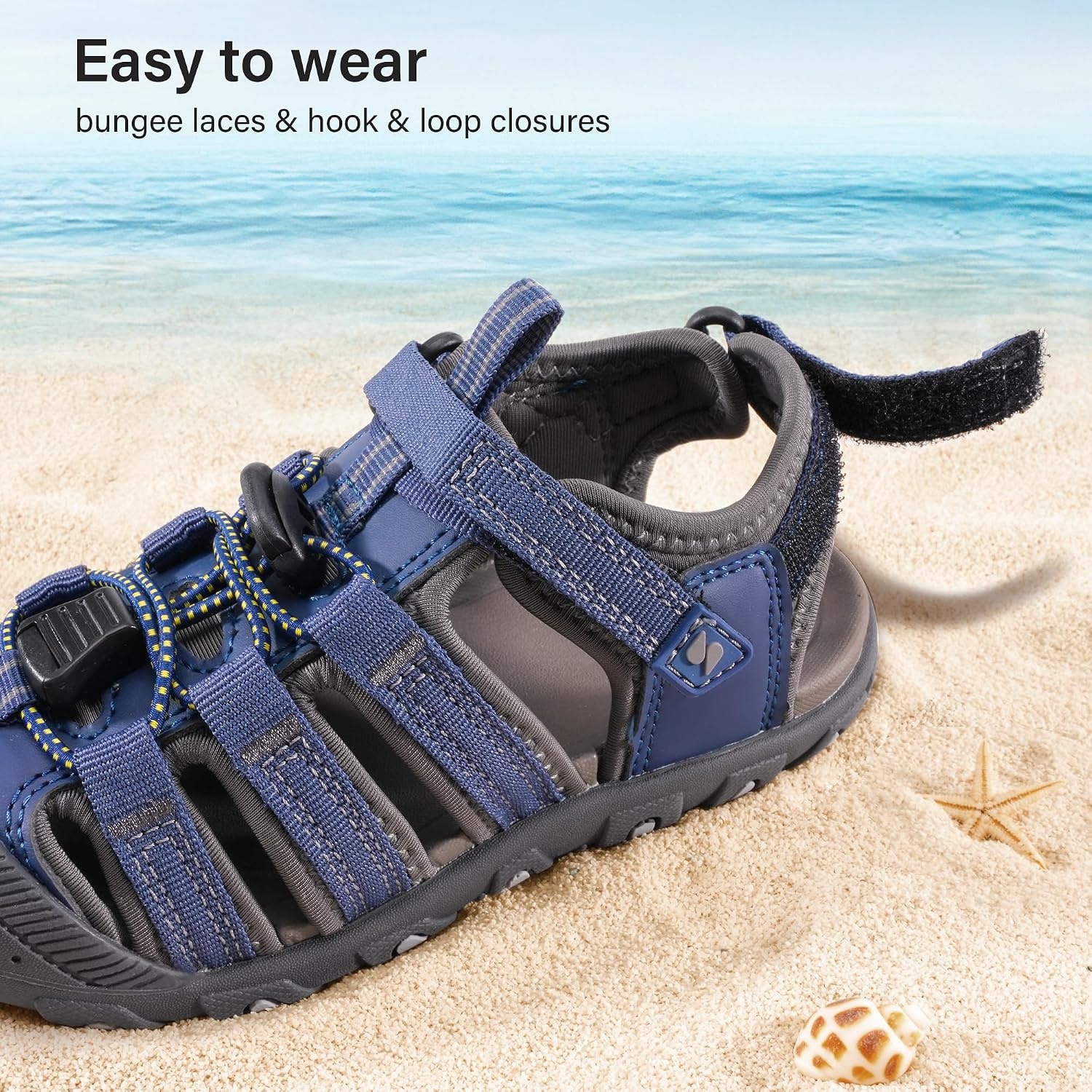 Stelle Girls Closed-Toe Water Hiking Beach Outdoor Sport Sandals | Adjustable Hook-and-Loop Straps Boys & Girls Athletic Shoes Summer Everyday Wear Quick-Drying Materials Toddler to Big Kids(Navy)