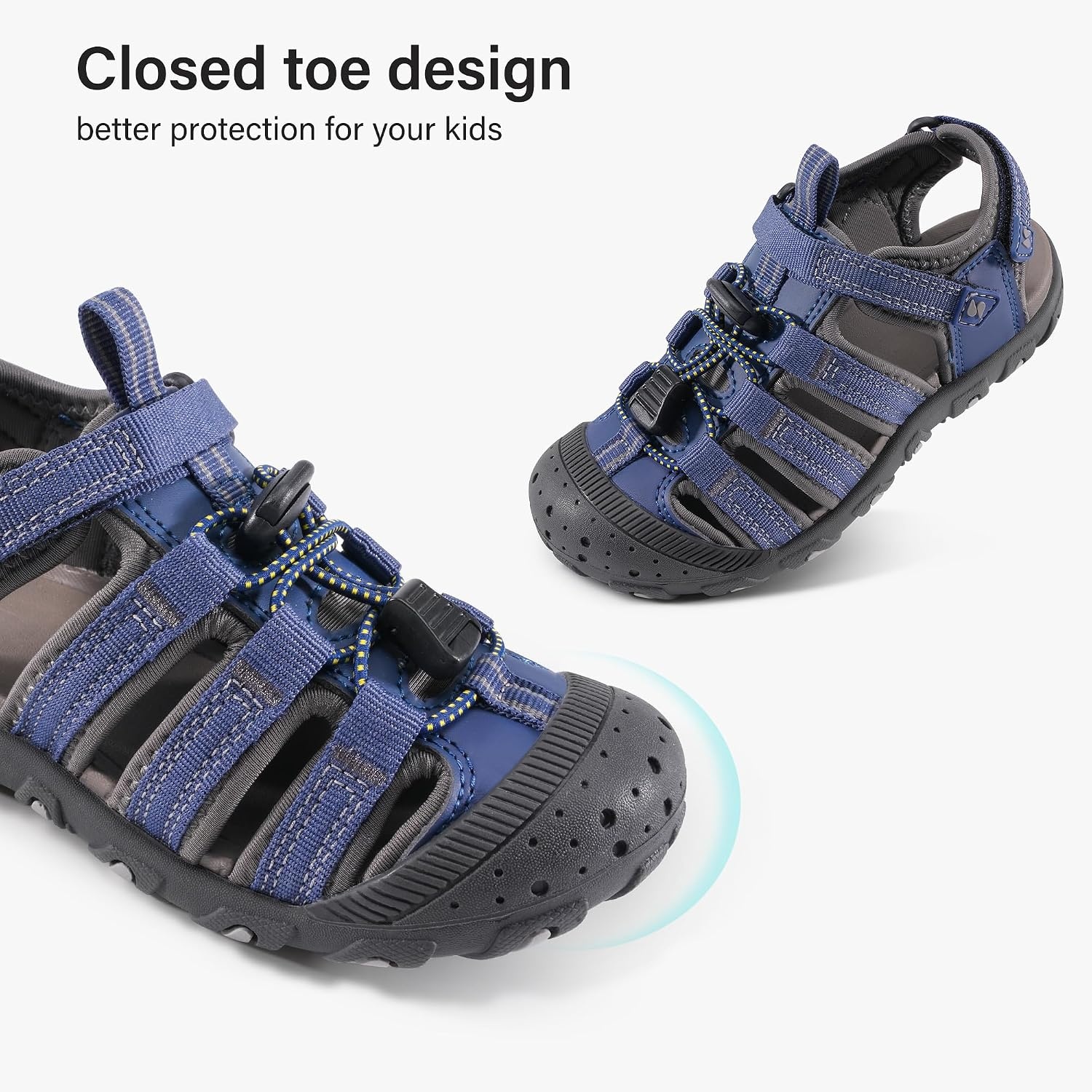 Stelle Girls Closed-Toe Water Hiking Beach Outdoor Sport Sandals | Adjustable Hook-and-Loop Straps Boys & Girls Athletic Shoes Summer Everyday Wear Quick-Drying Materials Toddler to Big Kids(Navy)