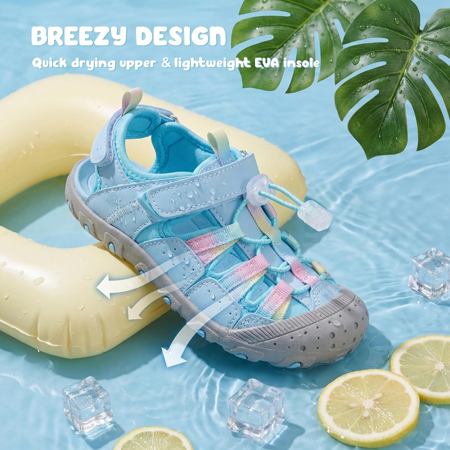Stelle Boys Girls Closed-Toe Hiking Water Summer Sport Sandals(Light Blue)