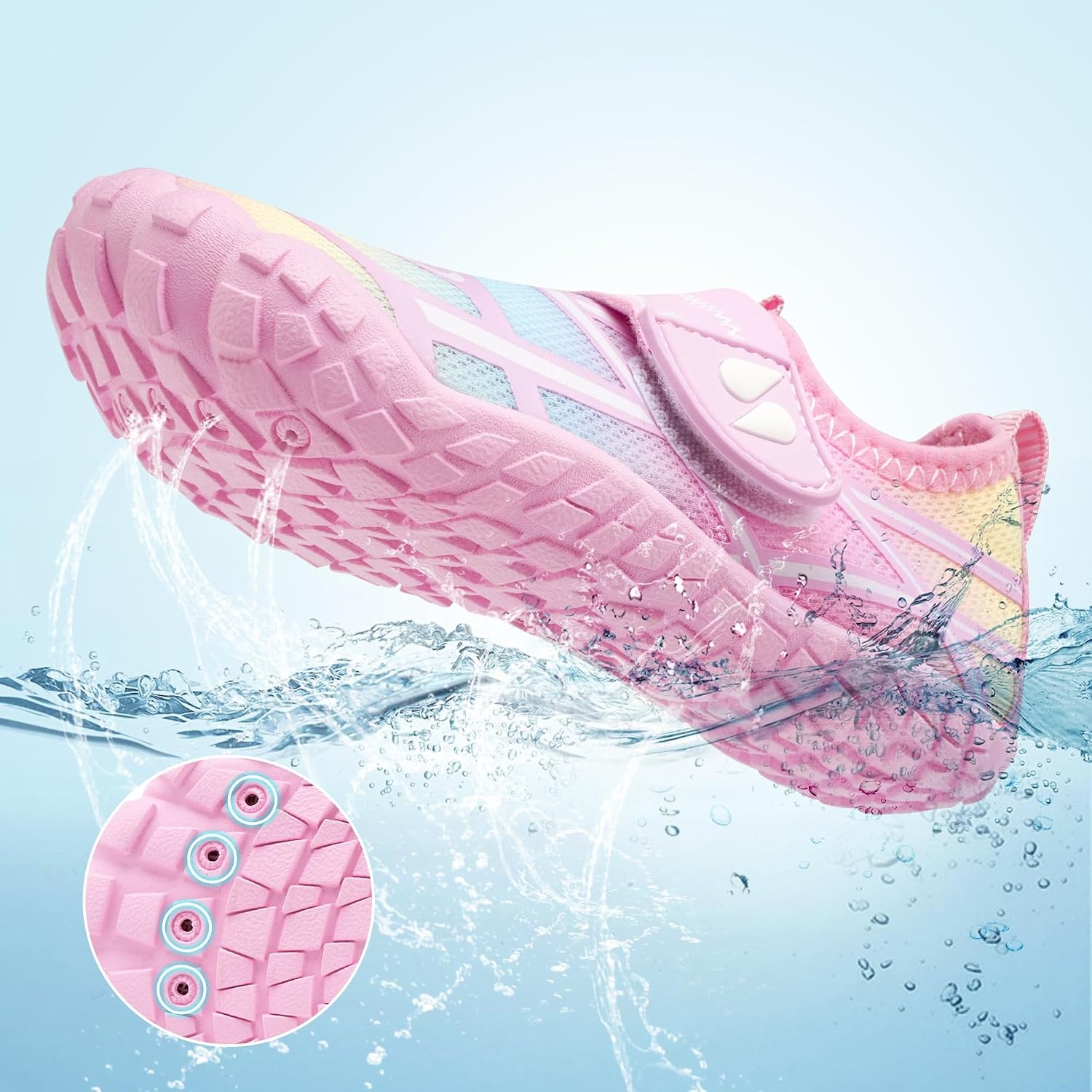 Stelle Kids Water Shoes Wide Toe Box Quick Dry Barefoot(Rainbow Pink)