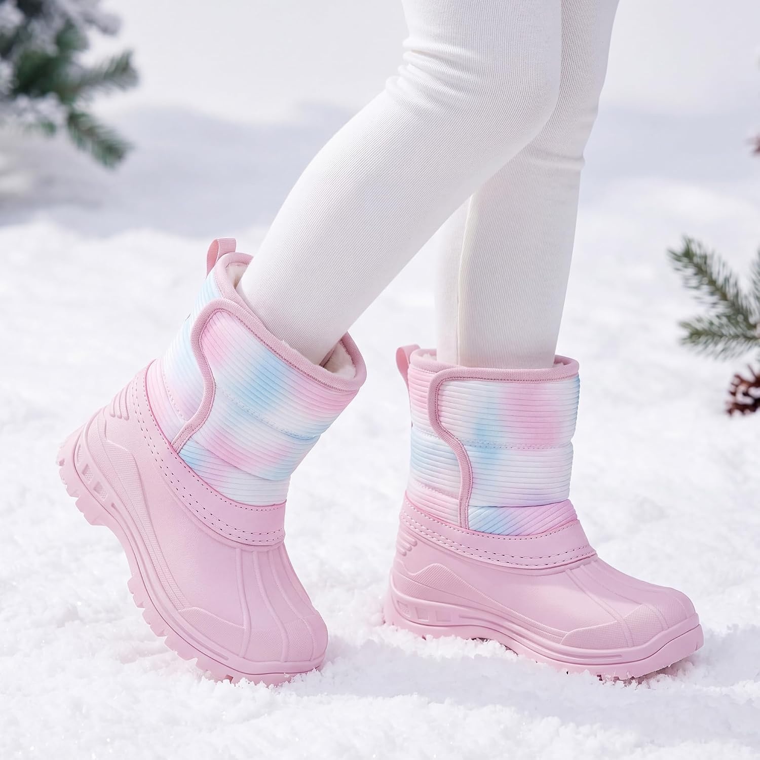 Stelle Girls Snow Boots Waterproof Easy-On Non-Slip Winter Boots(Tie Dye Marshmallow)