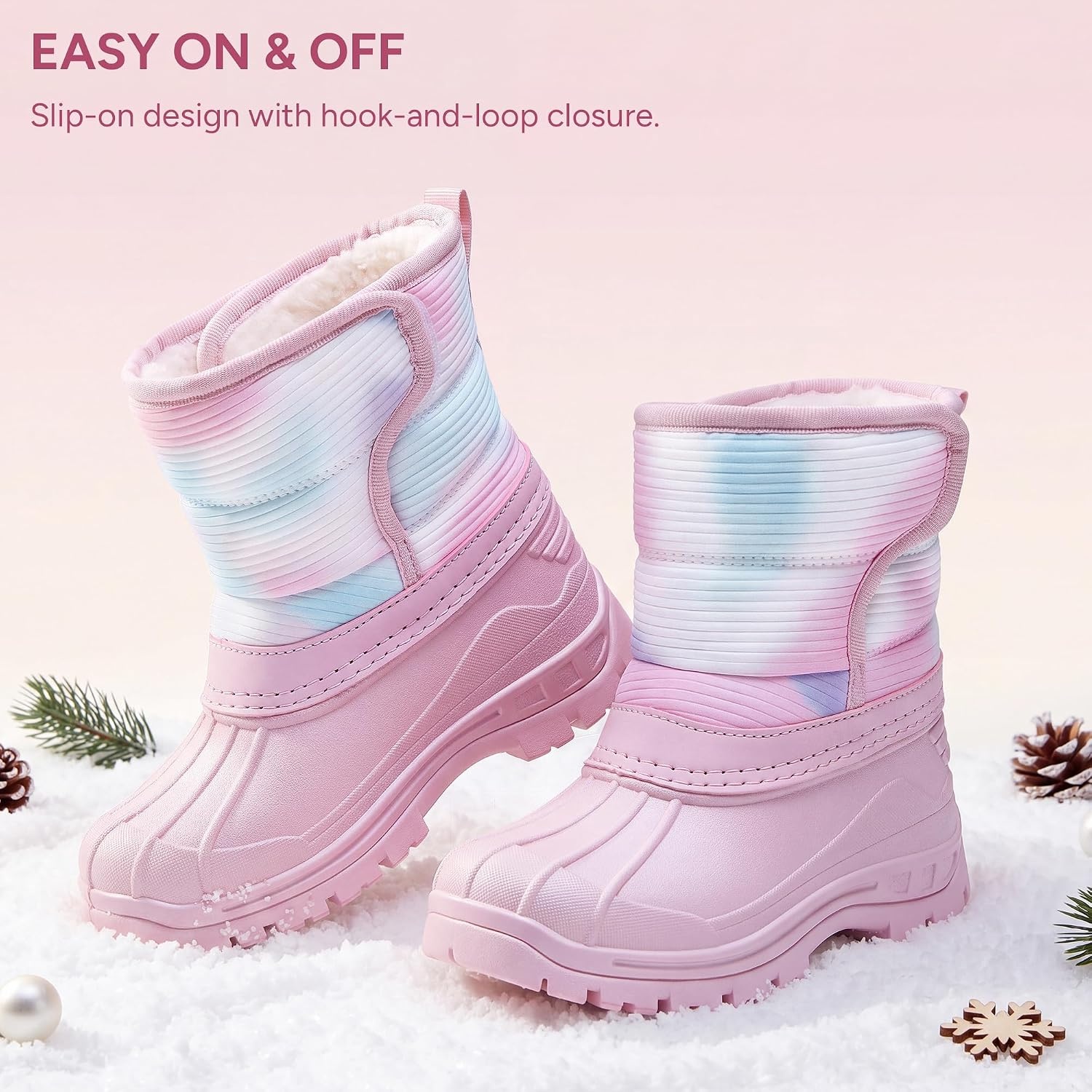 Stelle Girls Snow Boots Waterproof Easy-On Non-Slip Winter Boots(Tie Dye Marshmallow)