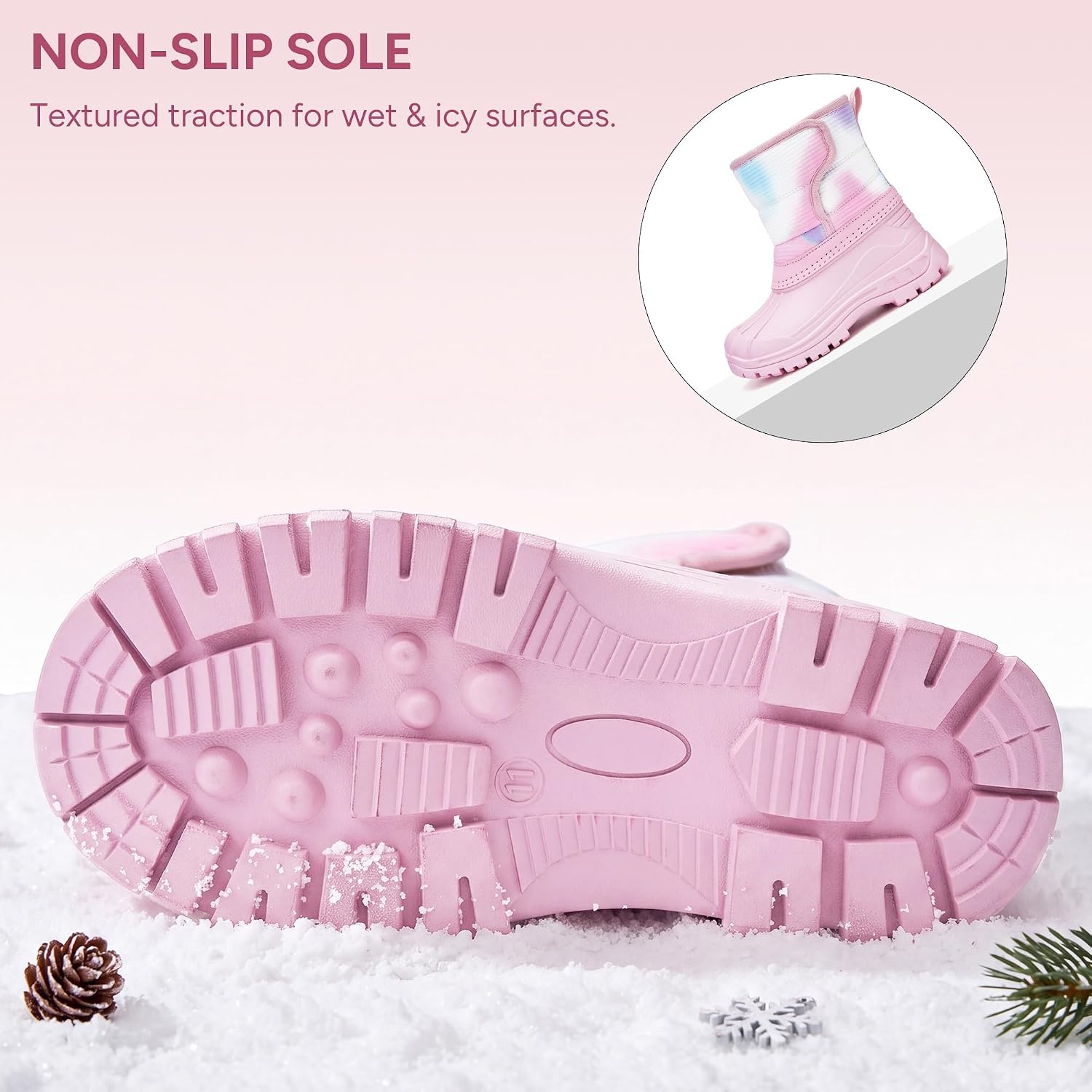 Stelle Girls Snow Boots Waterproof Easy-On Non-Slip Winter Boots(Tie Dye Marshmallow)