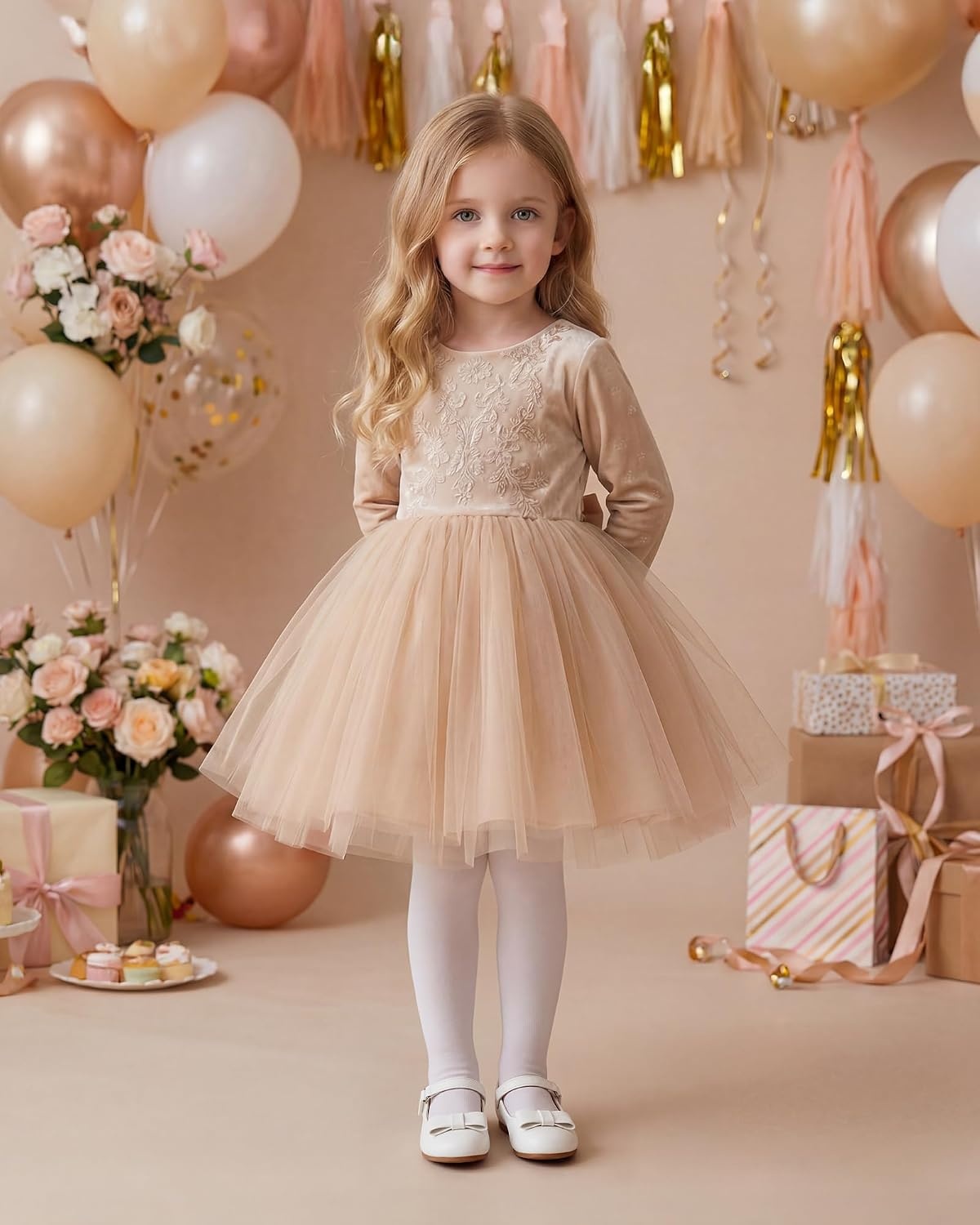 Stelle Dress Shoes for Girls Mary Jane Flats with Bow for School Party(White-2)