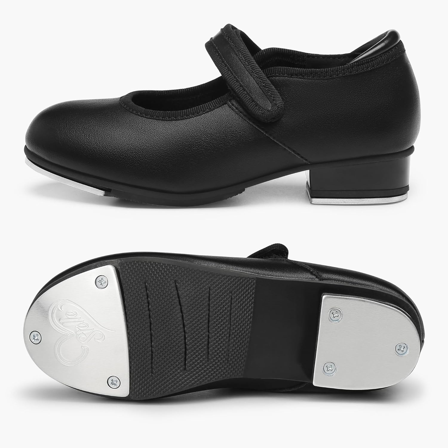 Stelle Tap Shoes for Girls Toddler PU Tap Dance Shoes for Toddler/Little Kids/Big Kids(Black Matte)