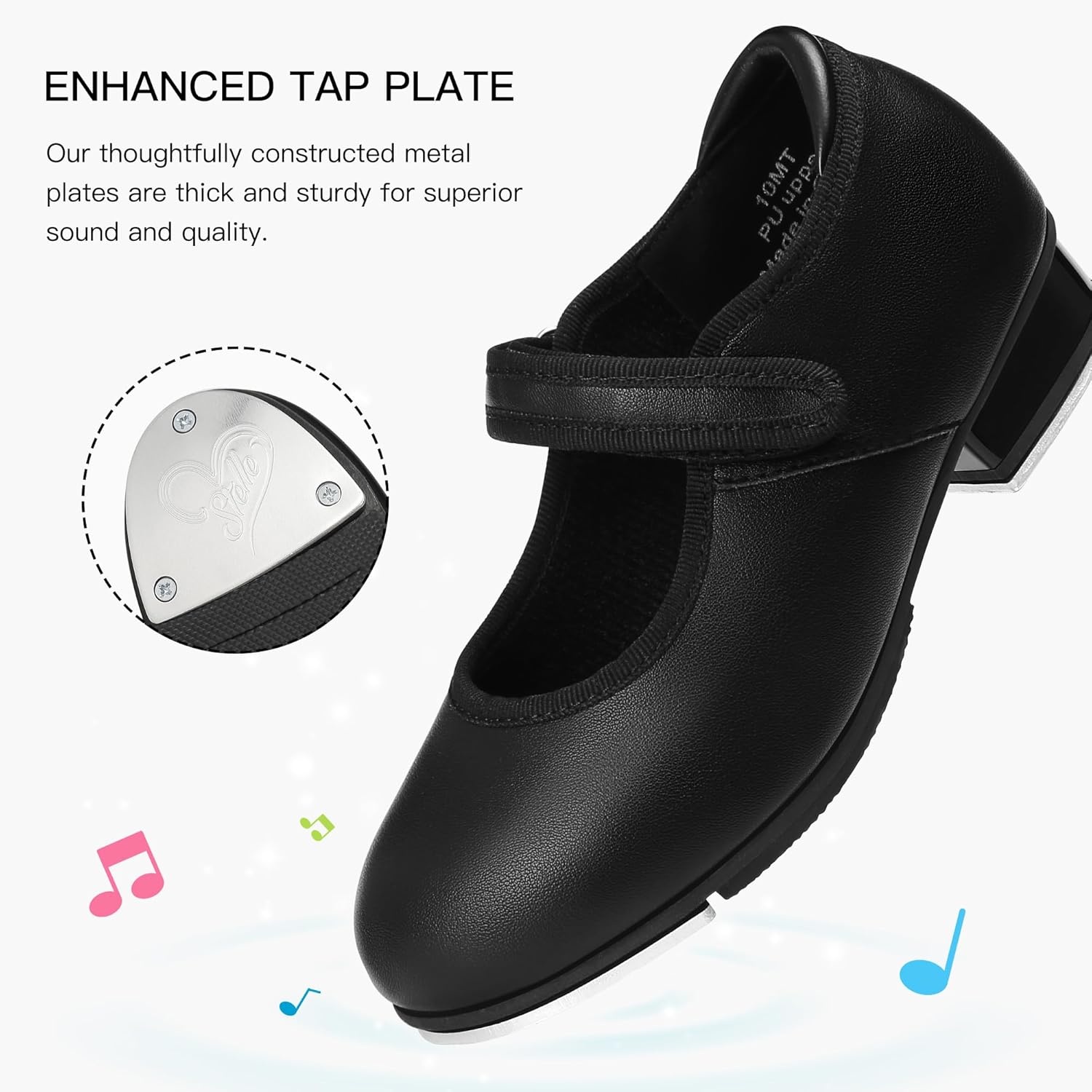 Stelle Tap Shoes for Girls Toddler PU Tap Dance Shoes for Toddler/Little Kids/Big Kids(Black Matte)