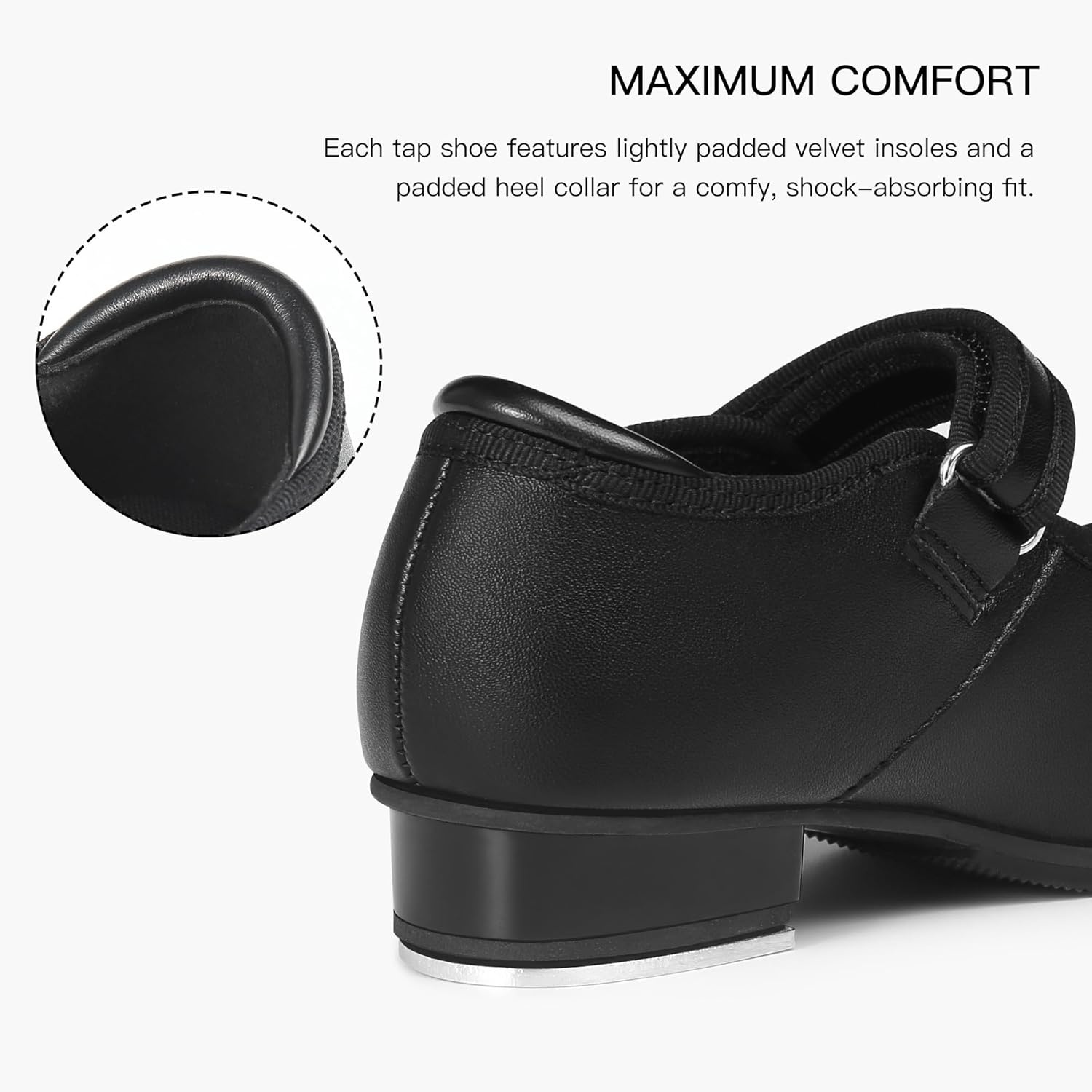 Stelle Tap Shoes for Girls Toddler PU Tap Dance Shoes for Toddler/Little Kids/Big Kids(Black Matte)