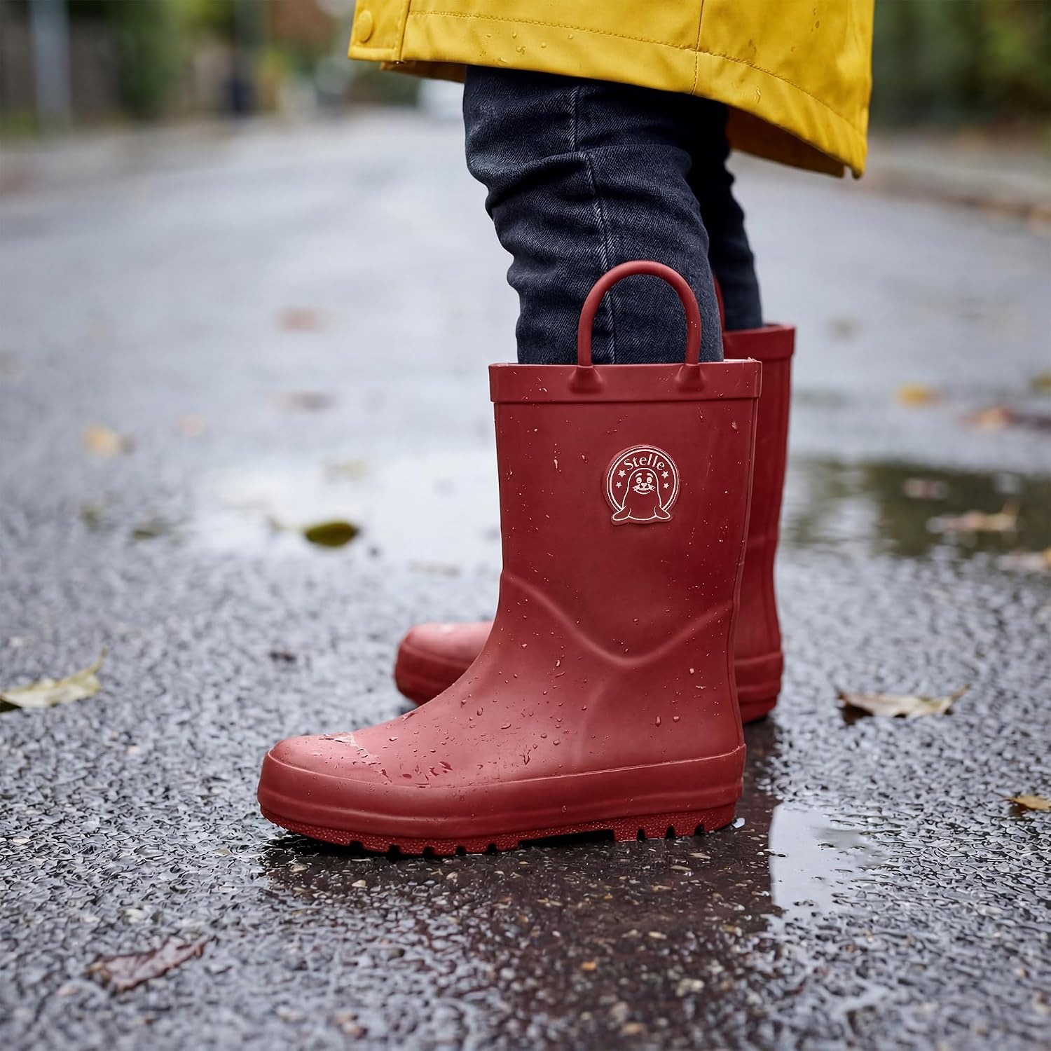 Stelle Kids Rain Boots for Boys Girls Outdoor Play and Rainy Days(Red2)