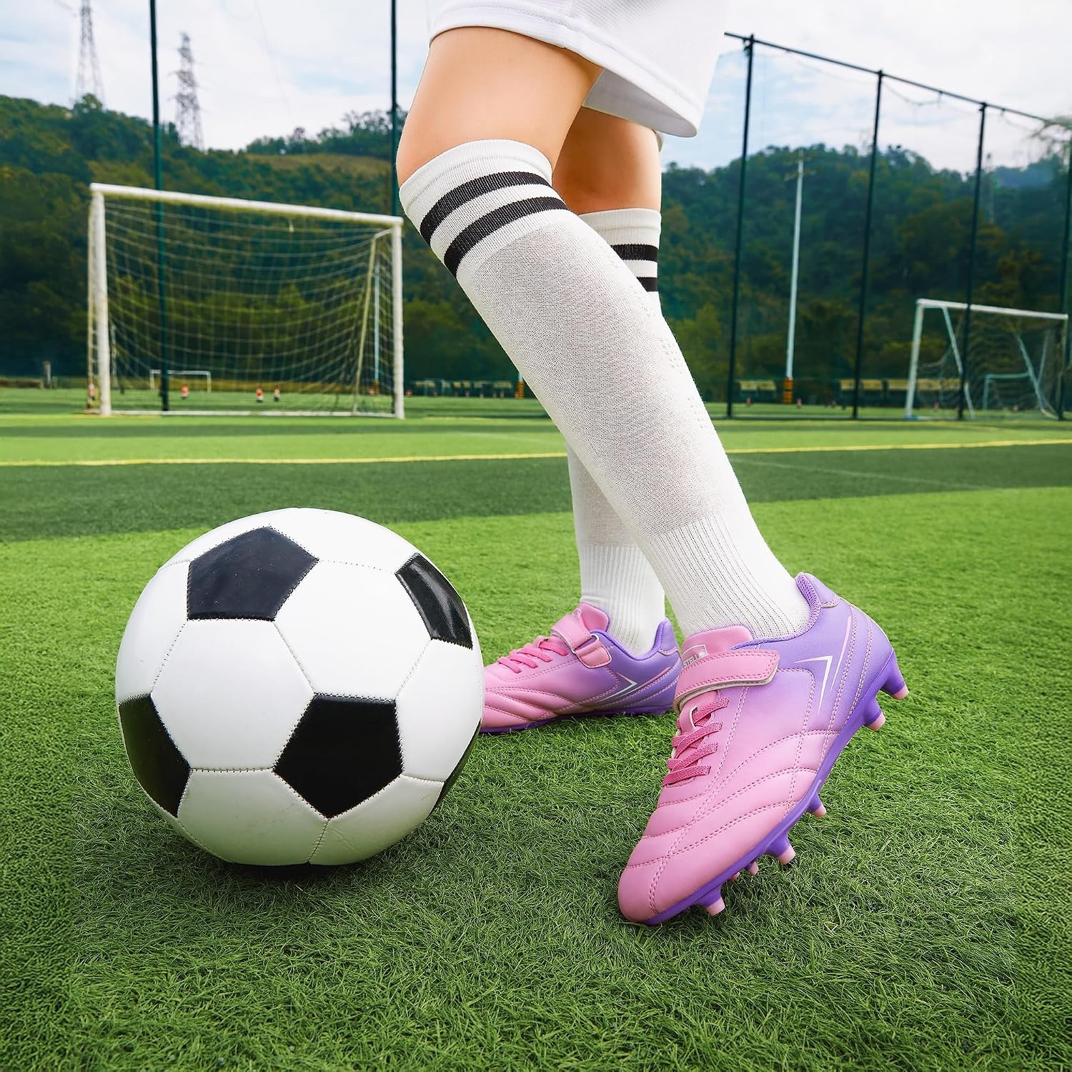 Stelle Kids Girls Soccer Cleats for Training Matches Outdoor Play | Firm Ground Lightweight Upper Secure Lace-Up Fit Breathable Lining Cushioned Collar Baseball&Softball Little to Big Kids(Violet Blush)