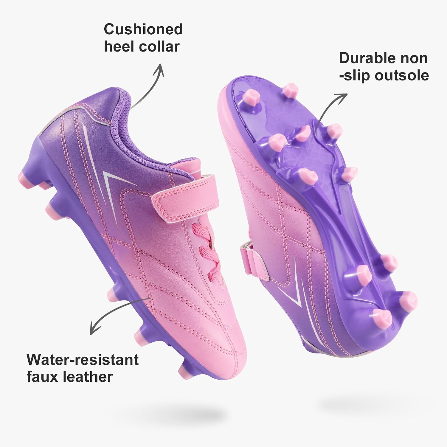 Stelle Kids Girls Soccer Cleats for Training Matches Outdoor Play | Firm Ground Lightweight Upper Secure Lace-Up Fit Breathable Lining Cushioned Collar Baseball&Softball Little to Big Kids(Violet Blush)