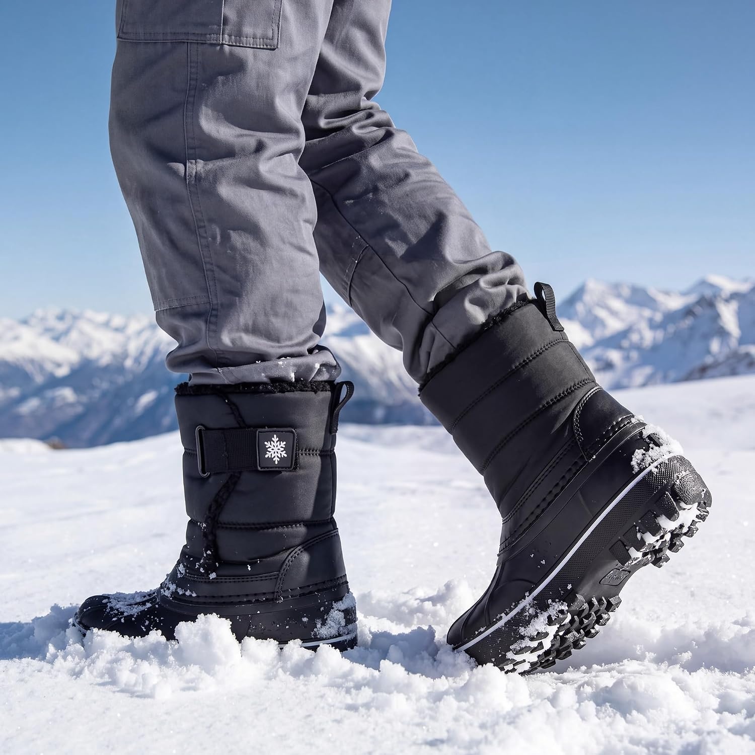 Stelle Kids Snow Boots with hook&loop Girls Boys Winter Warm Boots(Black)
