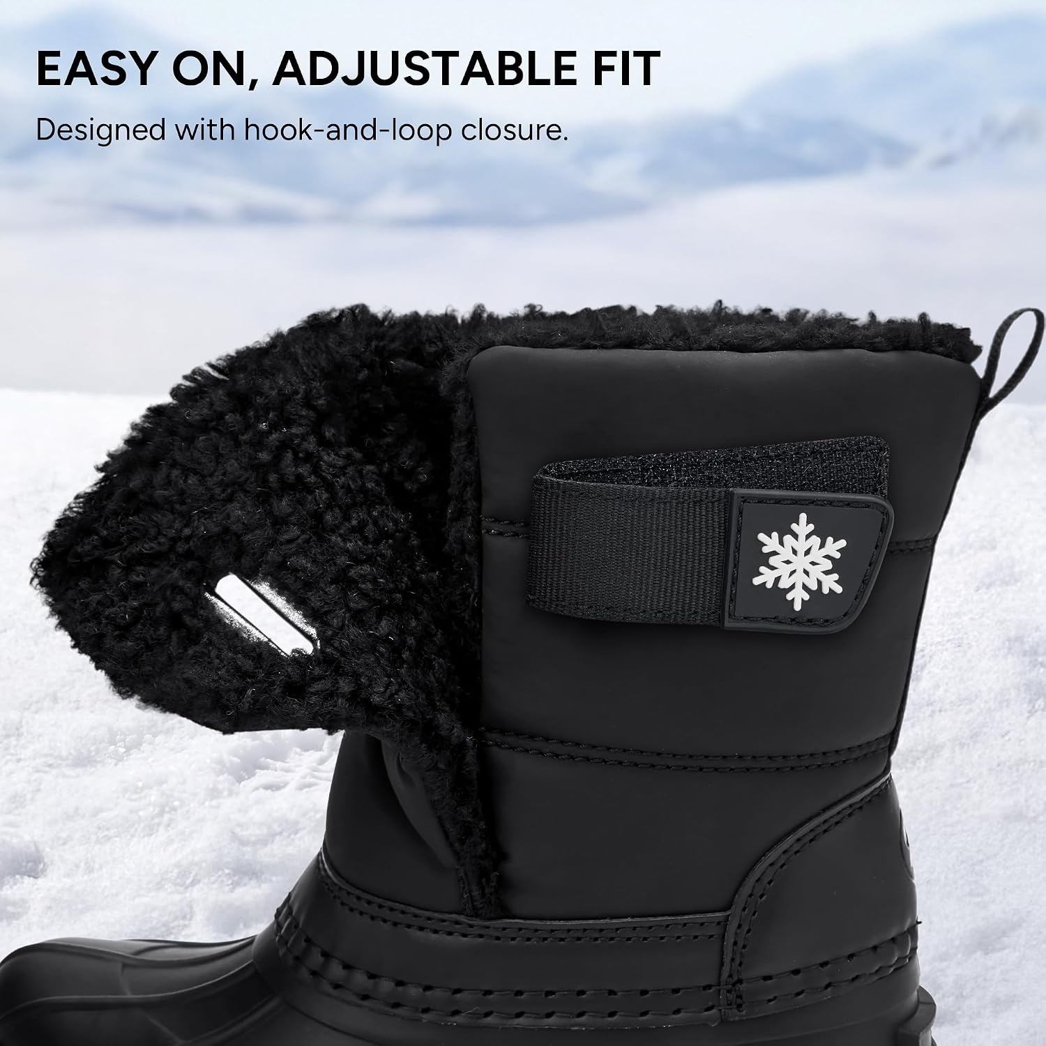 Stelle Kids Snow Boots with hook&loop Girls Boys Winter Warm Boots(Black)