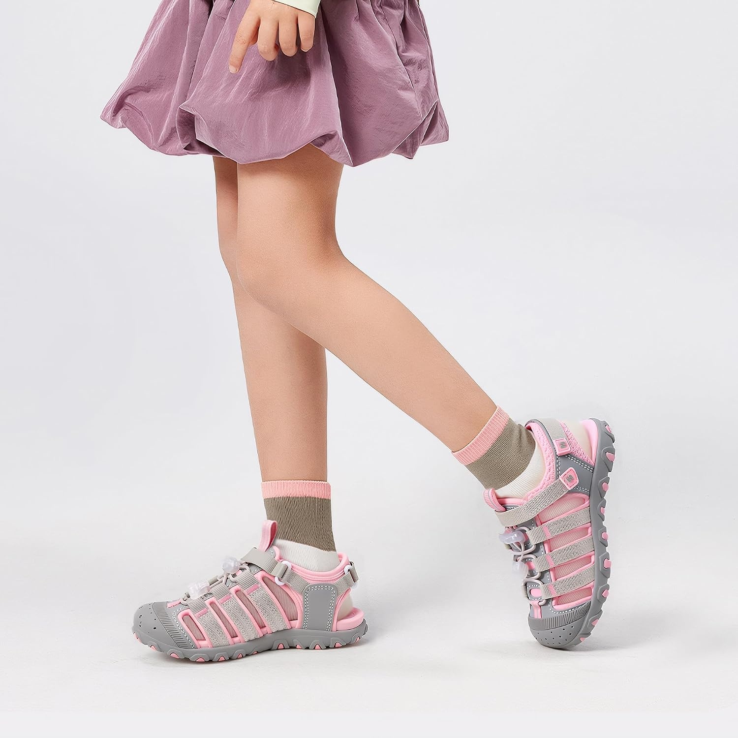 Stelle Girls Closed-Toe Water Hiking Beach Outdoor Sport Sandals | Adjustable Hook-and-Loop Straps Boys & Girls Athletic Shoes Summer Everyday Wear Quick-Drying Materials Toddler to Big Kids(Grey)