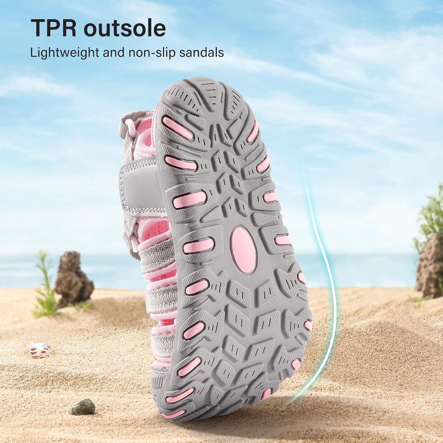 Stelle Girls Closed-Toe Water Hiking Beach Outdoor Sport Sandals | Adjustable Hook-and-Loop Straps Boys & Girls Athletic Shoes Summer Everyday Wear Quick-Drying Materials Toddler to Big Kids(Grey)