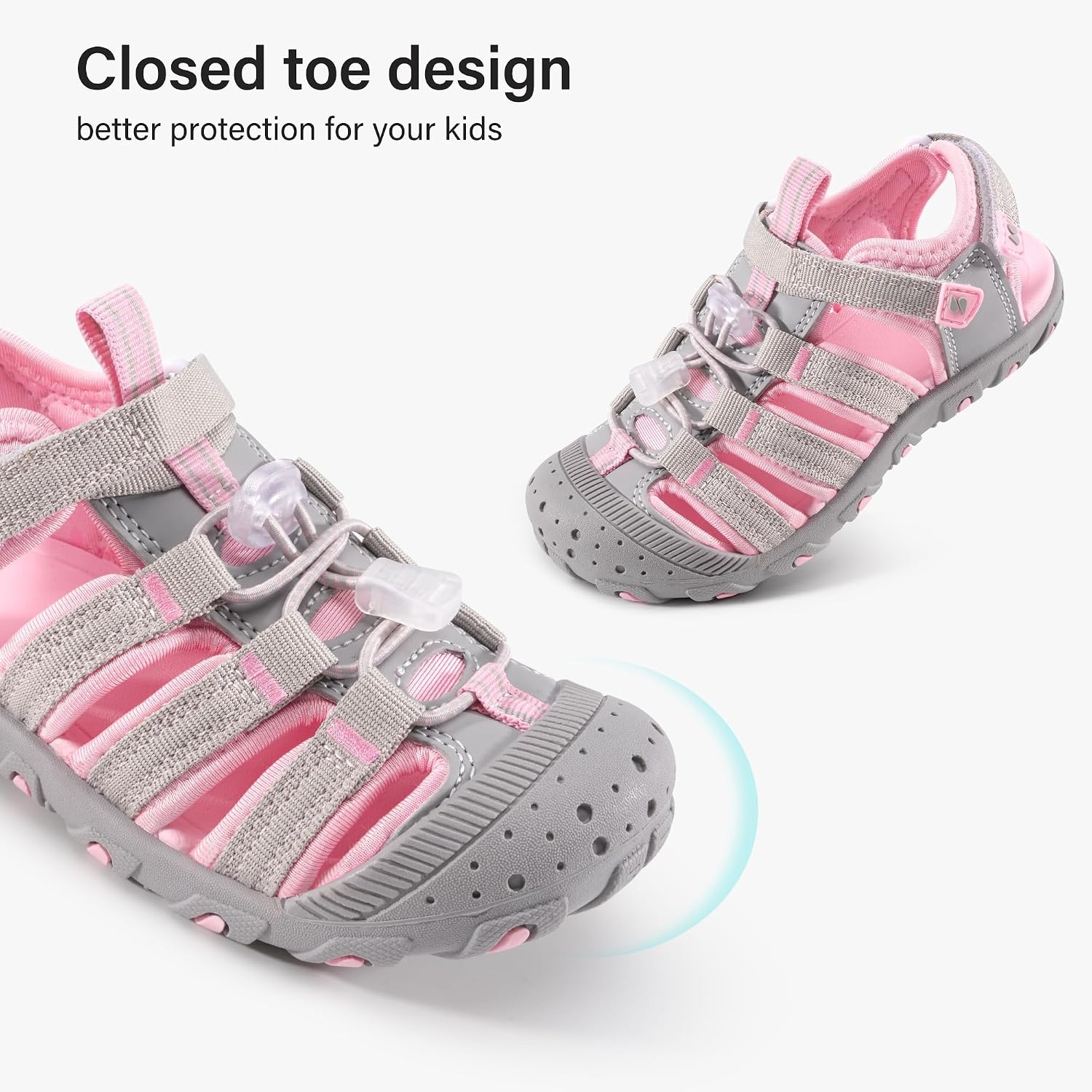 Stelle Girls Closed-Toe Water Hiking Beach Outdoor Sport Sandals | Adjustable Hook-and-Loop Straps Boys & Girls Athletic Shoes Summer Everyday Wear Quick-Drying Materials Toddler to Big Kids(Grey)