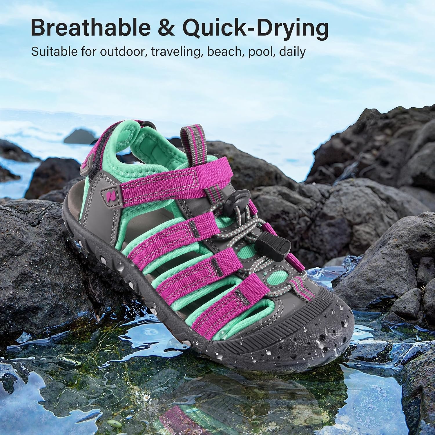 Stelle Girls Closed-Toe Water Hiking Beach Outdoor Sport Sandals(Intense Magenta)