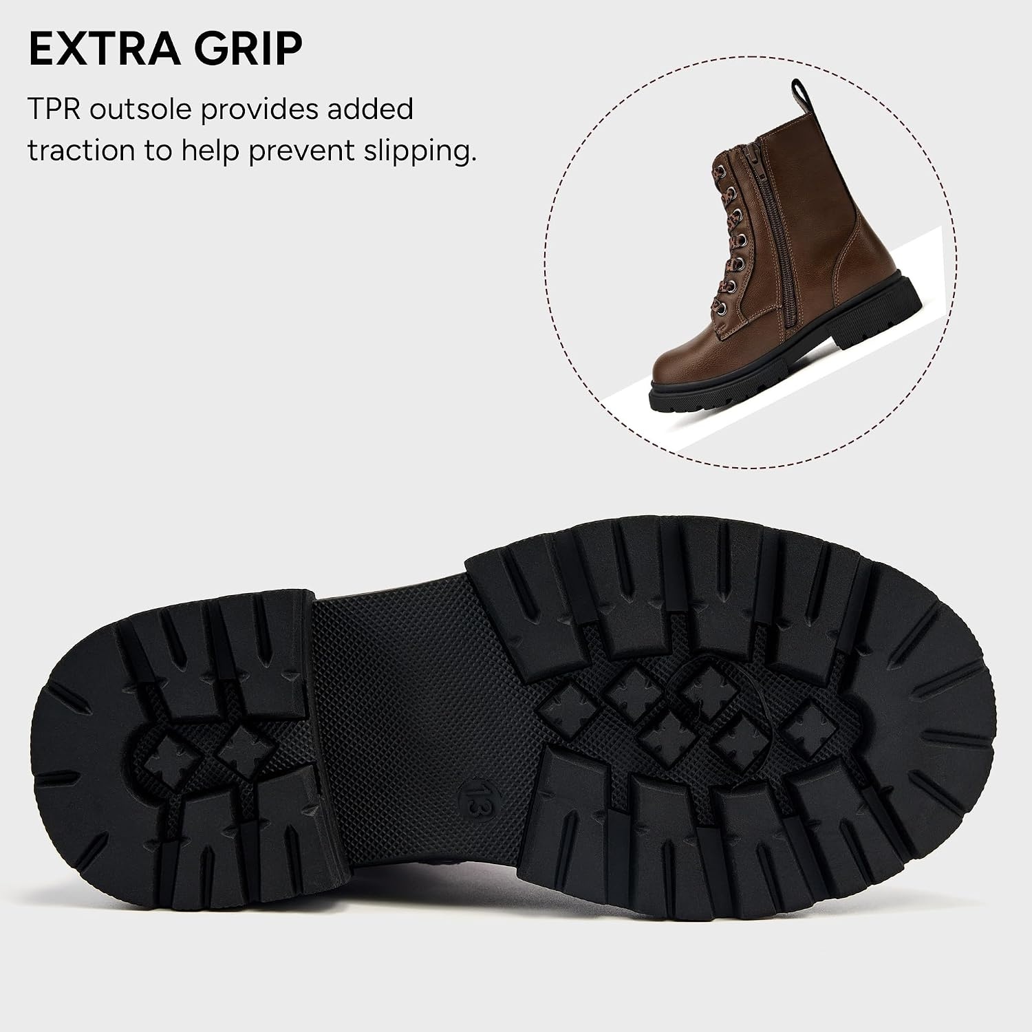 Stelle Girls Combat Ankle Boots with Printed Lace-Up and Side Zipper(Brown)