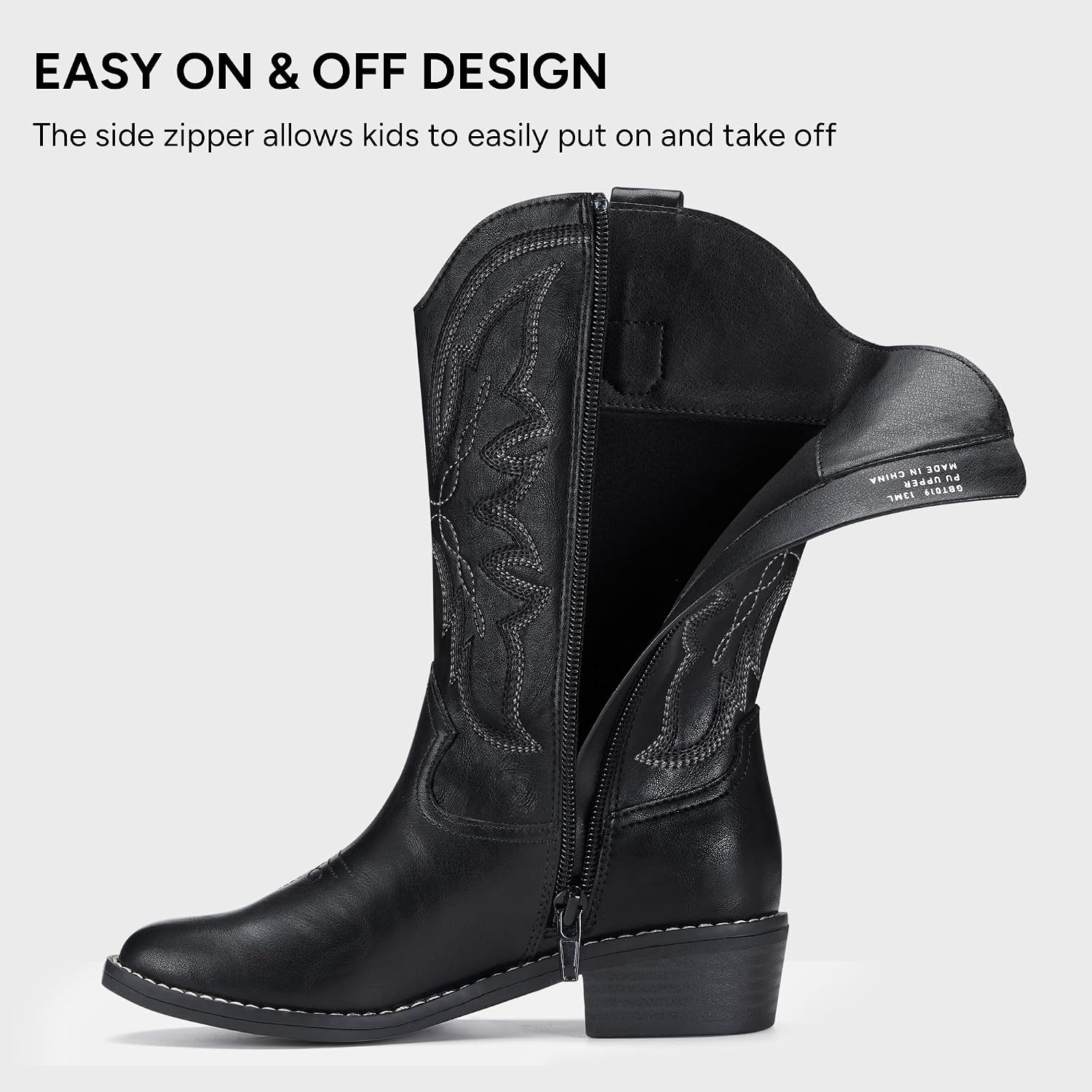 Stelle Cowgirl Boots for Girls Kids Boys Cowboy Boots(Black)