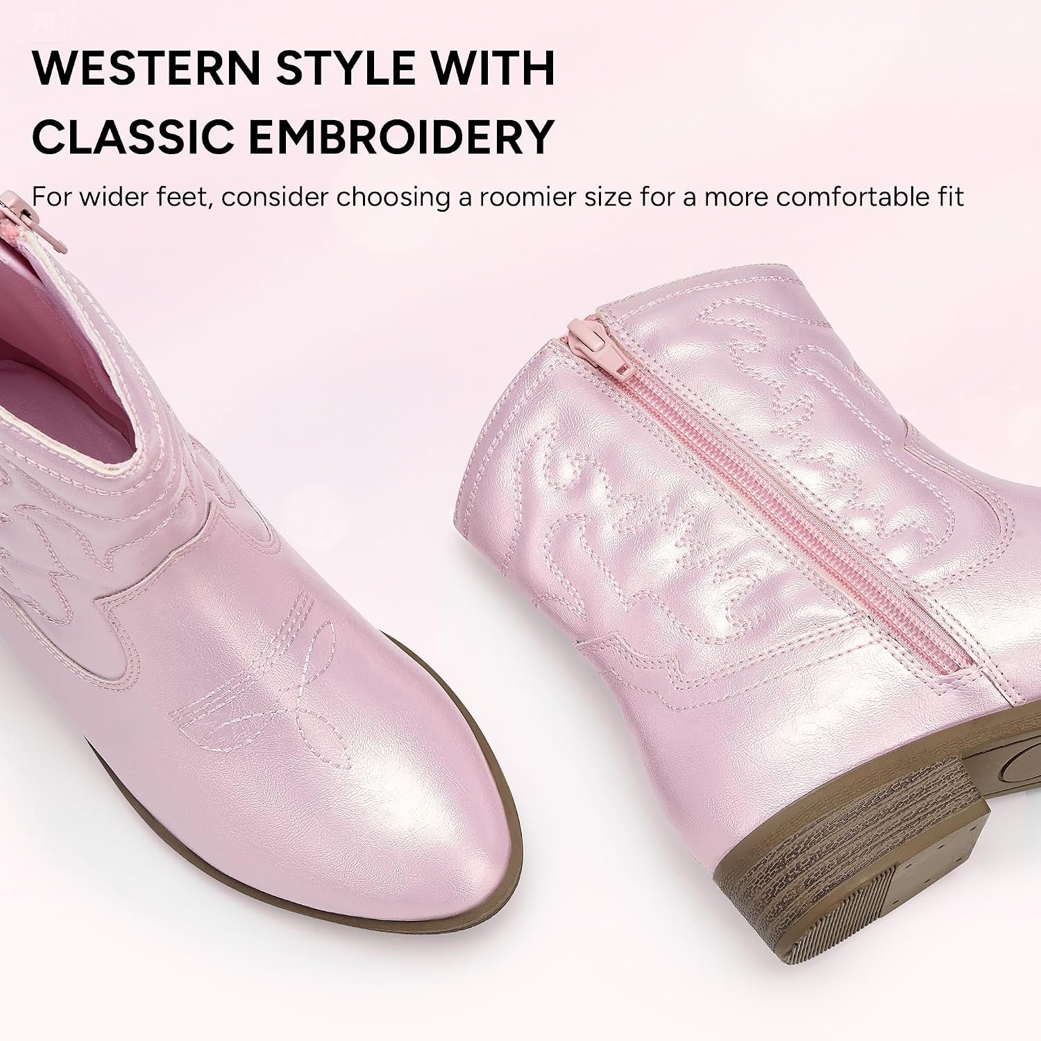 Stelle Girls Glitter Cowgirl Boots Toddler Kids Cowboy Boots(Pearl Pink)