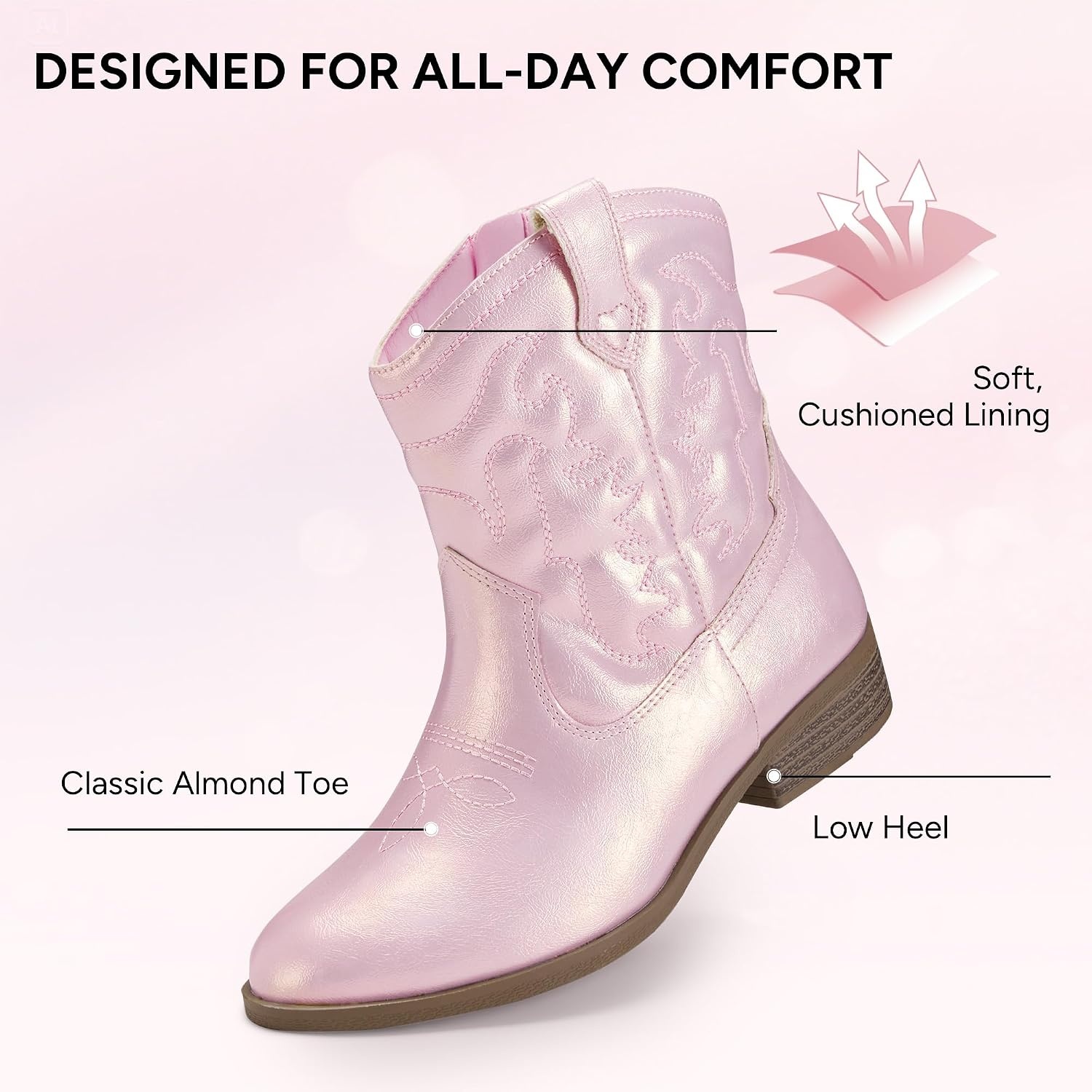 Stelle Girls Glitter Cowgirl Boots Toddler Kids Cowboy Boots(Pearl Pink)