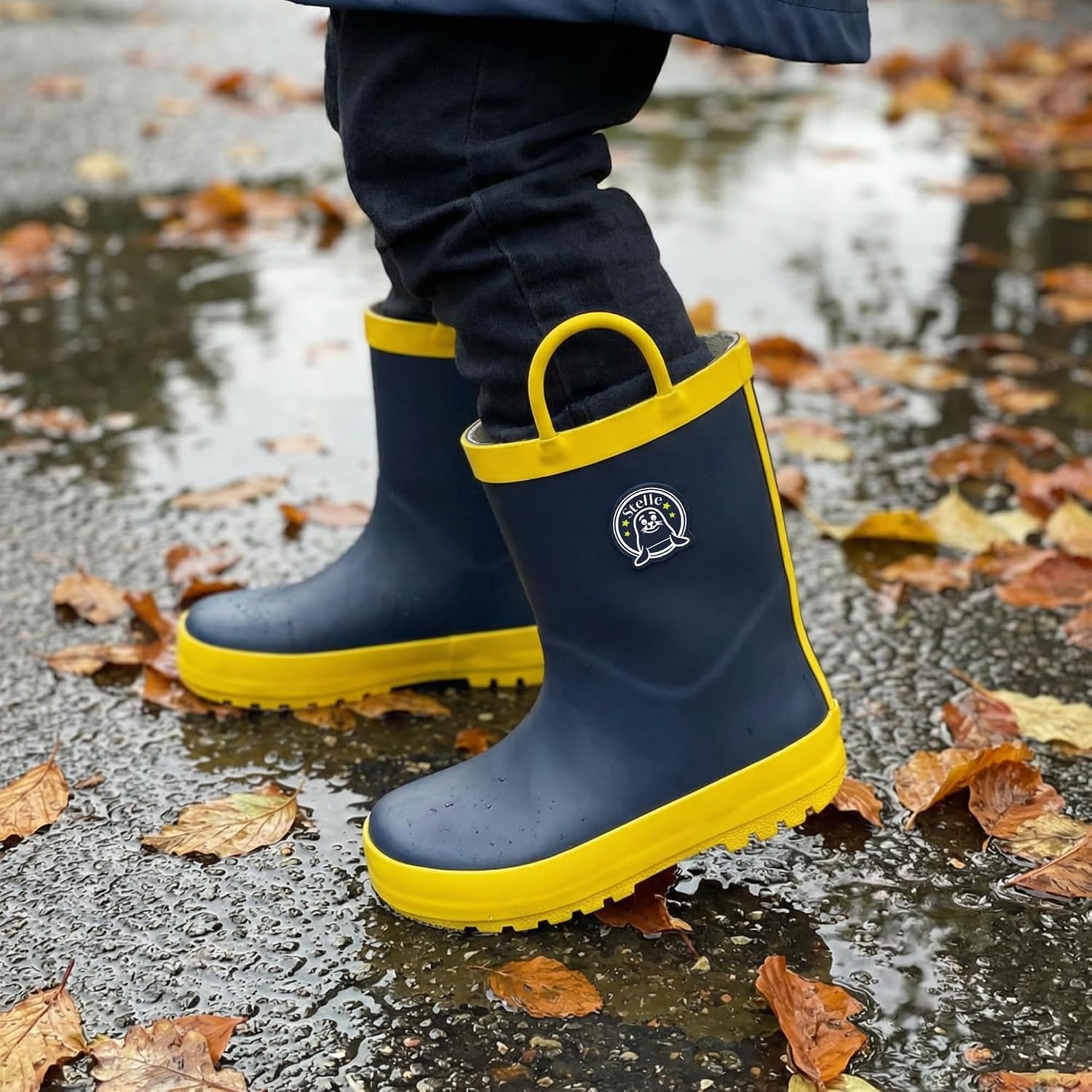 Stelle Kids Rain Boots for Boys Girls Outdoor Play and Rainy Days(Navy)