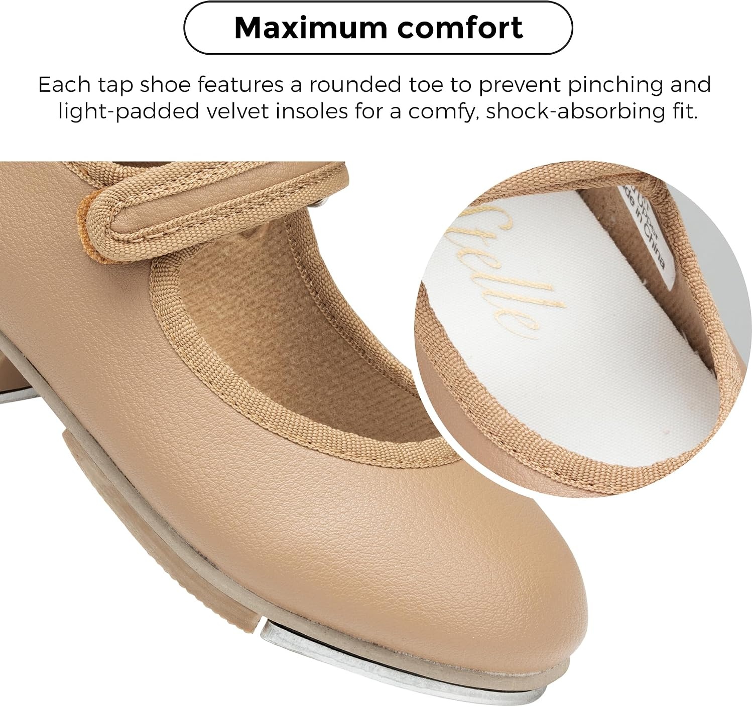 Stelle Tap Shoes for Girls Toddler PU Leather Non-Slip Dance Shoes for Toddler/Little Kid/Big Kid(Tan)