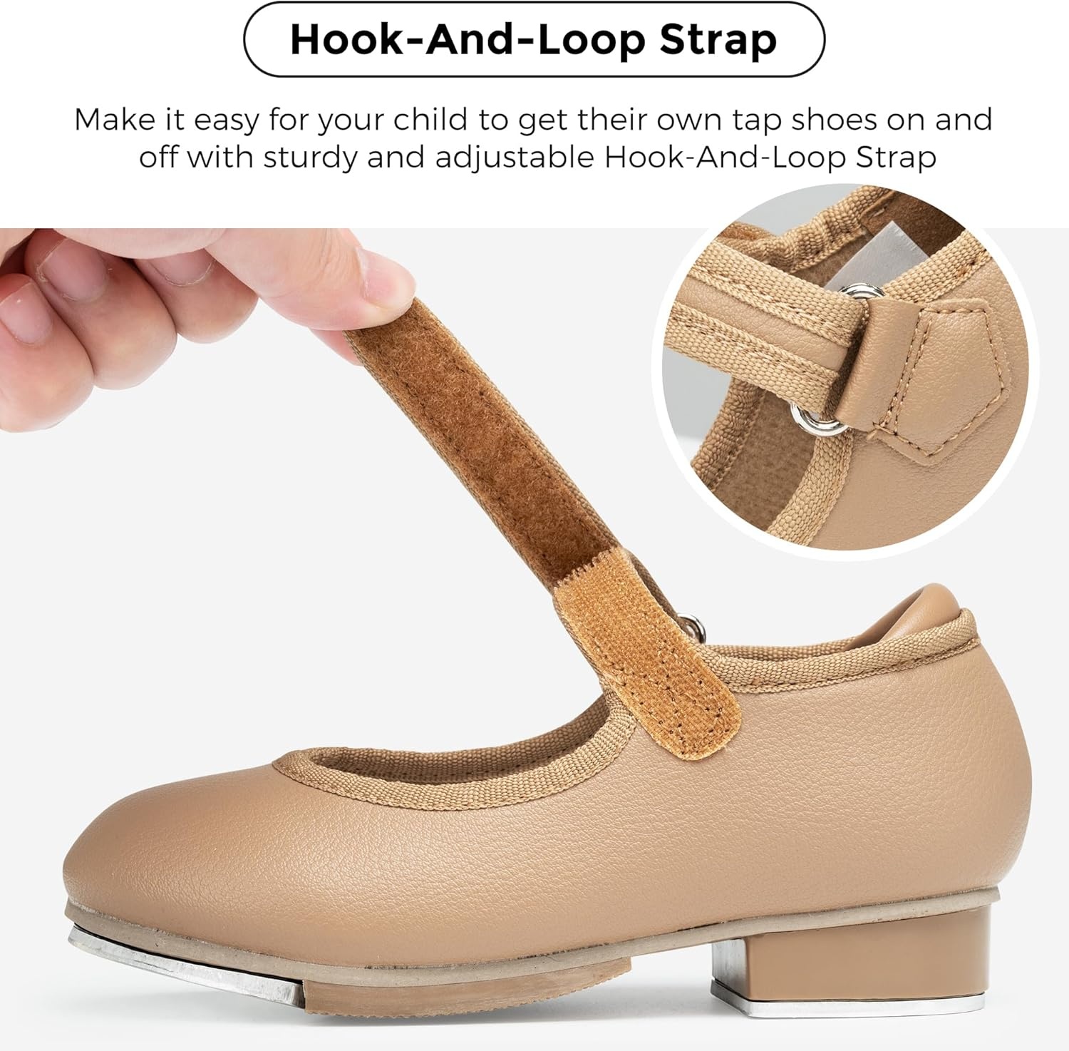 Stelle Tap Shoes for Girls Toddler PU Leather Non-Slip Dance Shoes for Toddler/Little Kid/Big Kid(Tan)