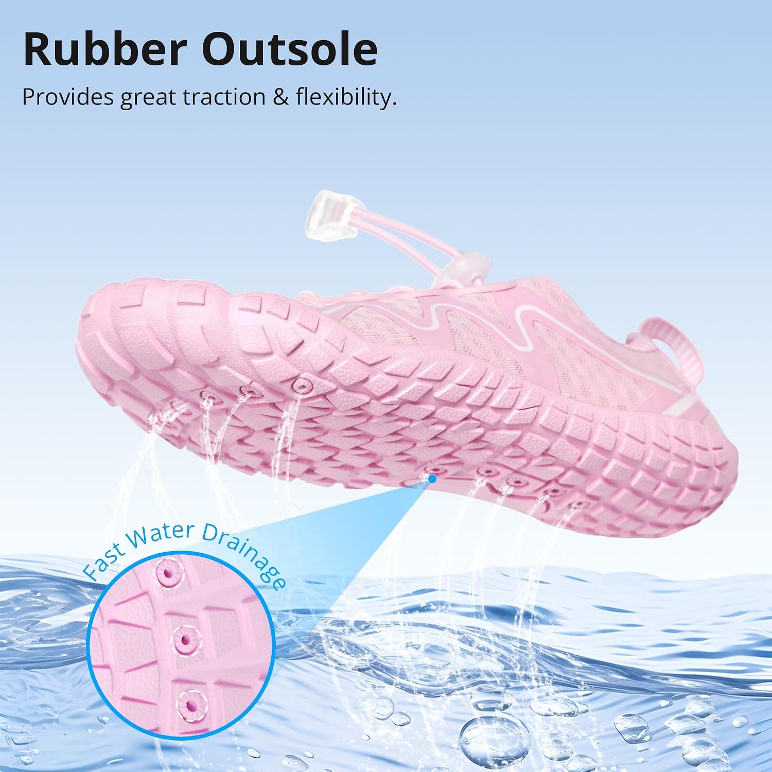 Stelle Kids Water Shoes Quick Dry Barefoot Drawstring | Perforated Sole for Quick Drainage with Drawstring Closure for Boys and Girls,Beach,Pool and Hiking,Toddler to Big Kid(Pink)