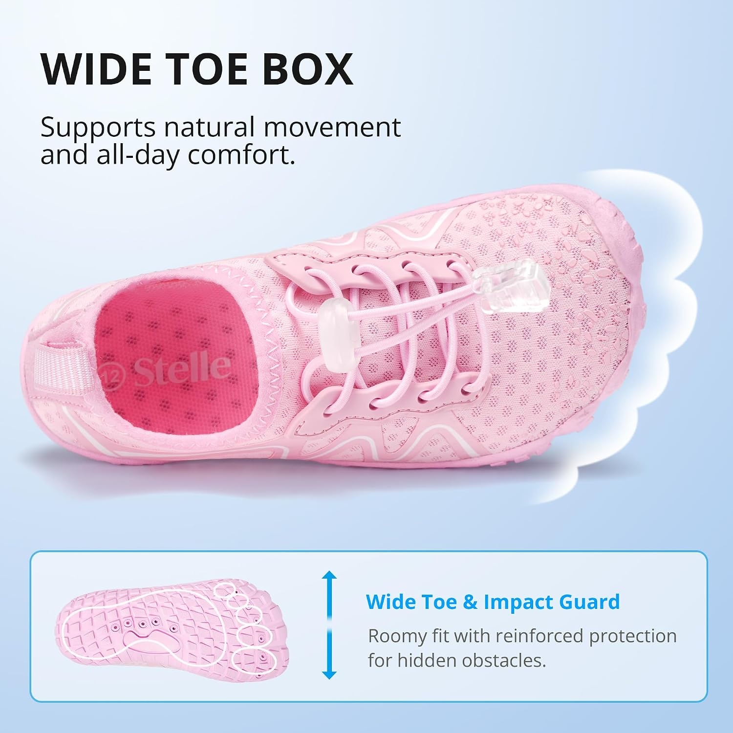 Stelle Kids Water Shoes Quick Dry Barefoot Drawstring | Perforated Sole for Quick Drainage with Drawstring Closure for Boys and Girls,Beach,Pool and Hiking,Toddler to Big Kid(Pink)