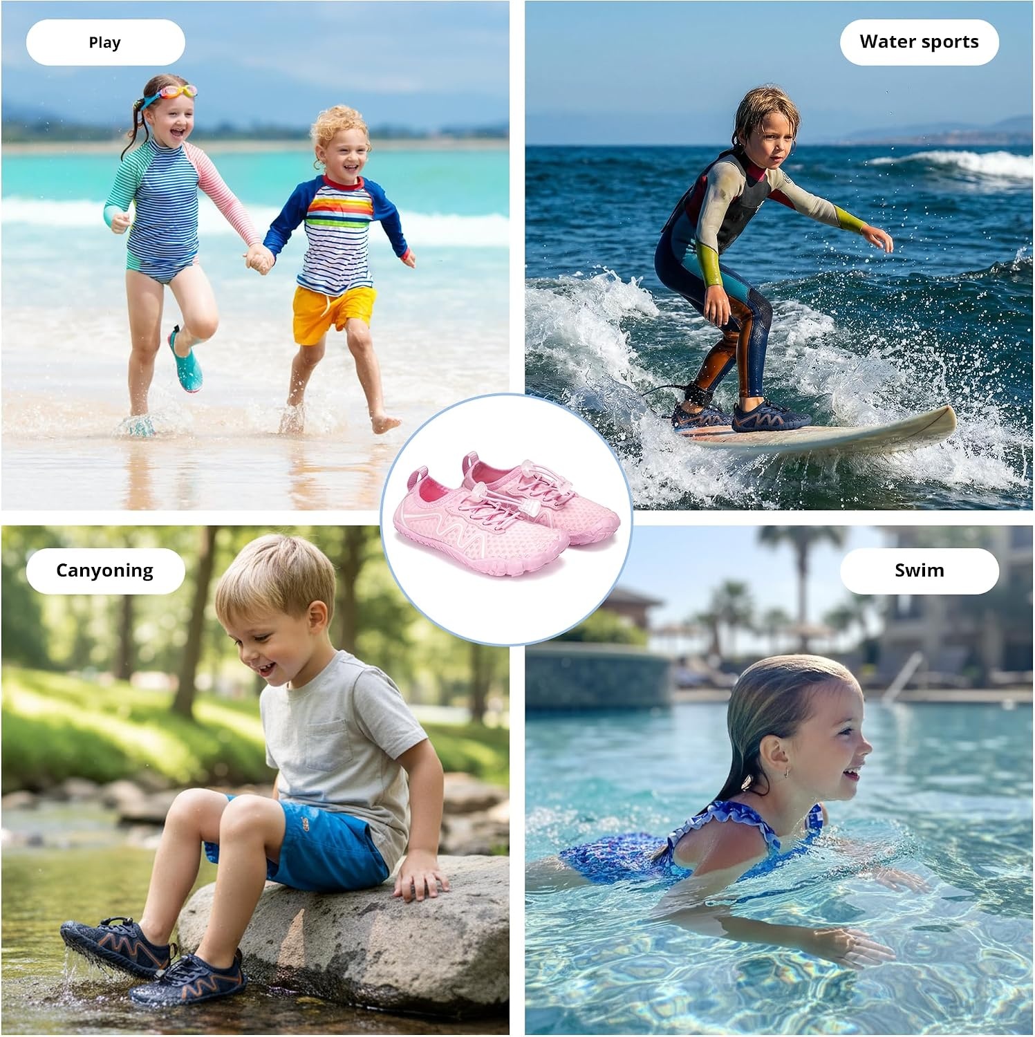 Stelle Kids Water Shoes Quick Dry Barefoot Drawstring | Perforated Sole for Quick Drainage with Drawstring Closure for Boys and Girls,Beach,Pool and Hiking,Toddler to Big Kid(Pink)