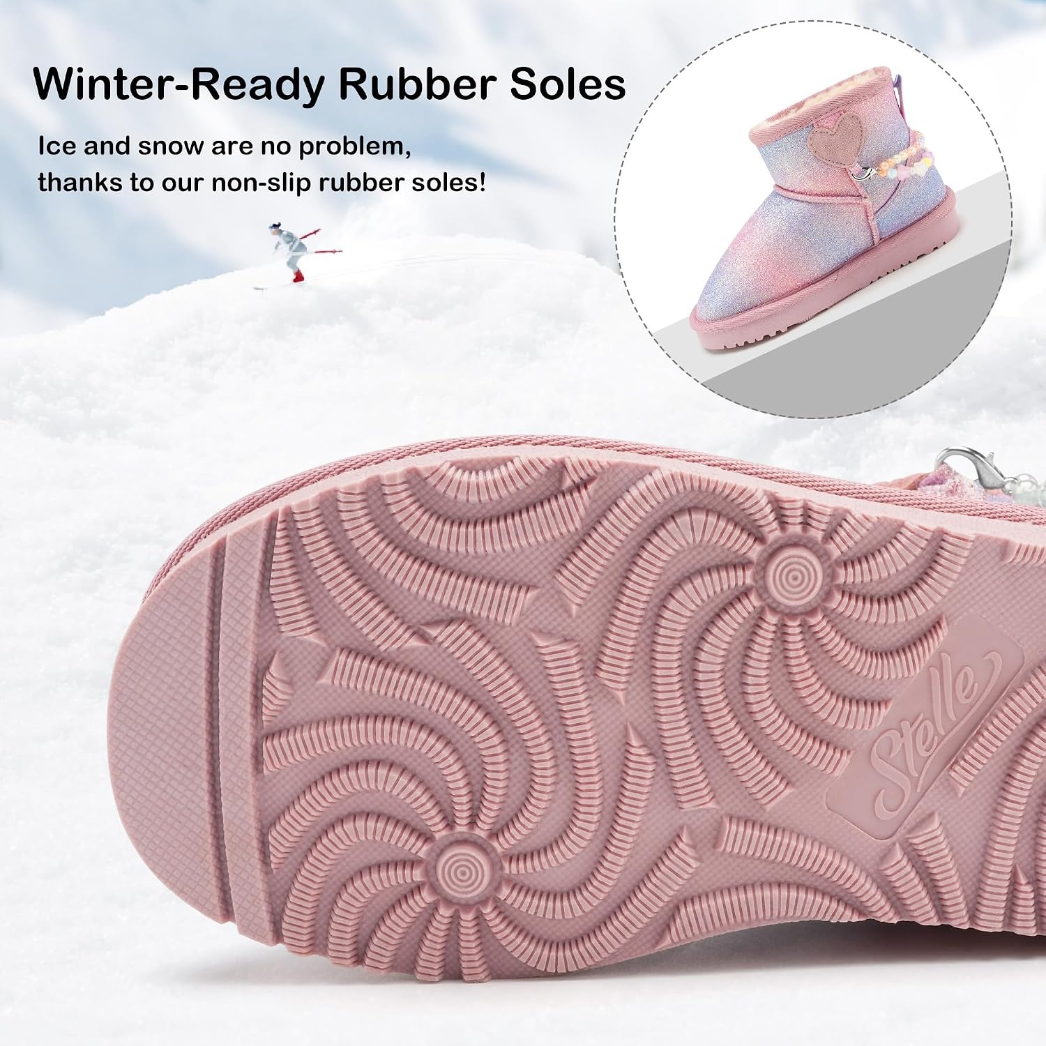 Stelle Girls Snow Boots Warm Winter Boots for Toddlers/Little/Big Kids(Rainbow Blue)