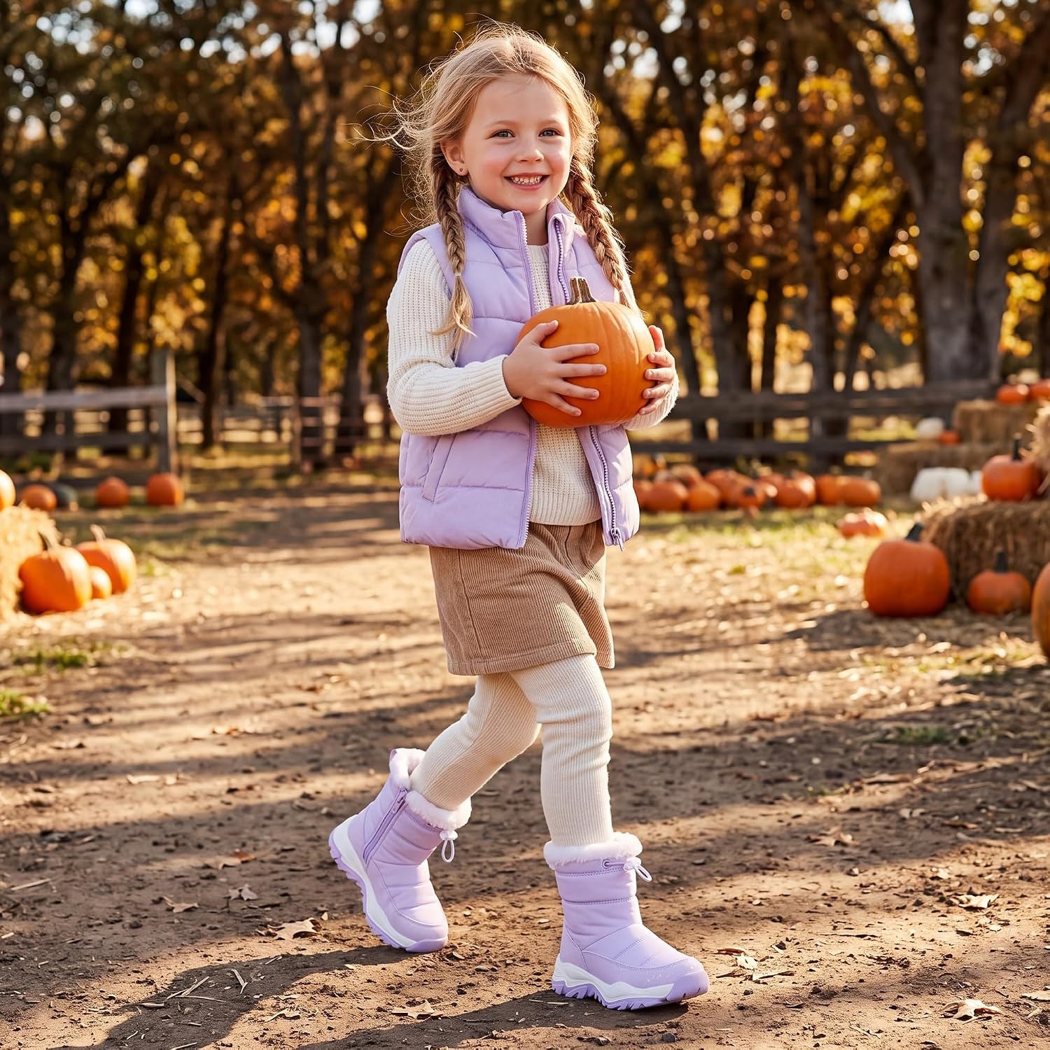 Stelle Toddler Girls Snow Boots Lightweight Pull-On Winter Boots(Lavender)