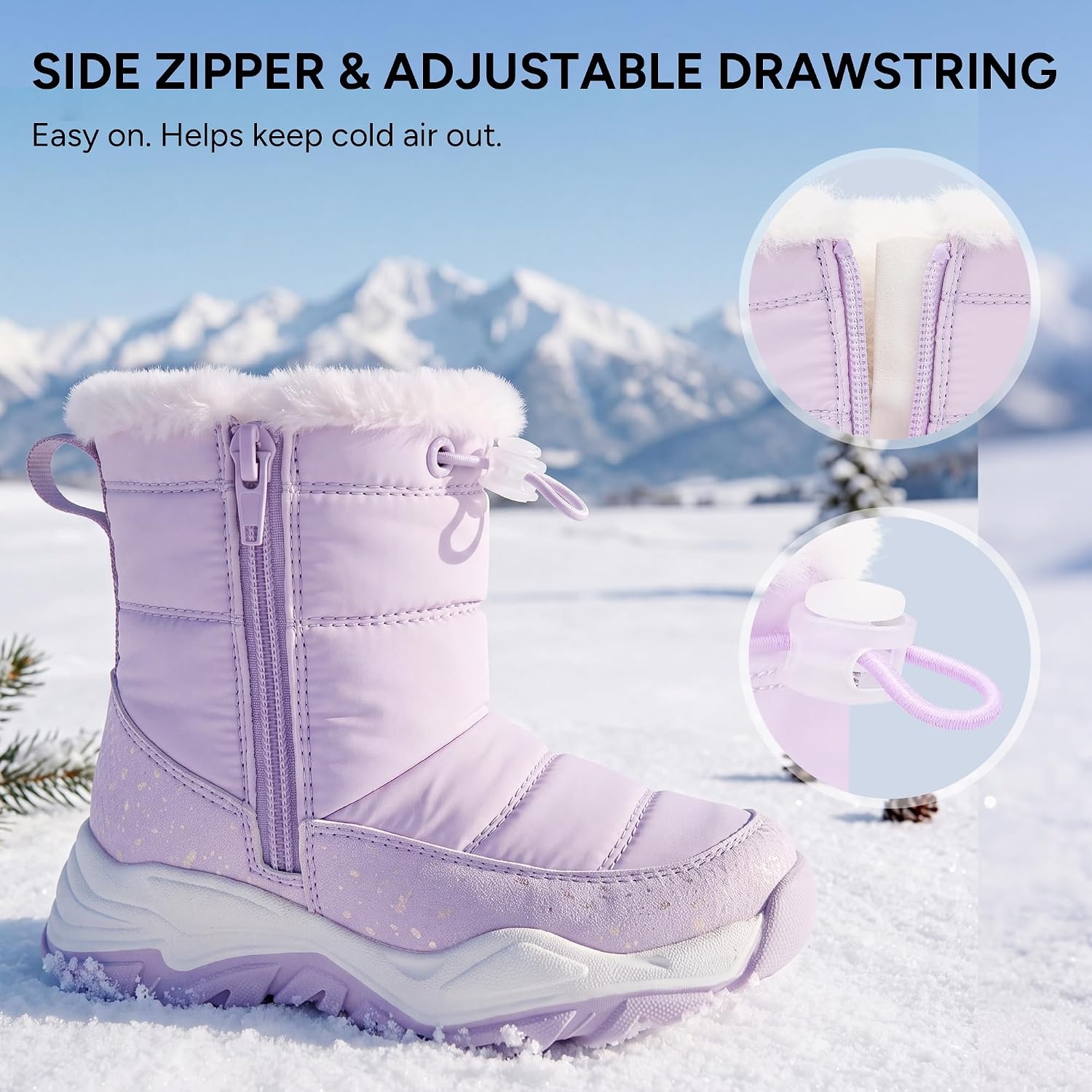 Stelle Toddler Girls Snow Boots Lightweight Pull-On Winter Boots(Lavender)