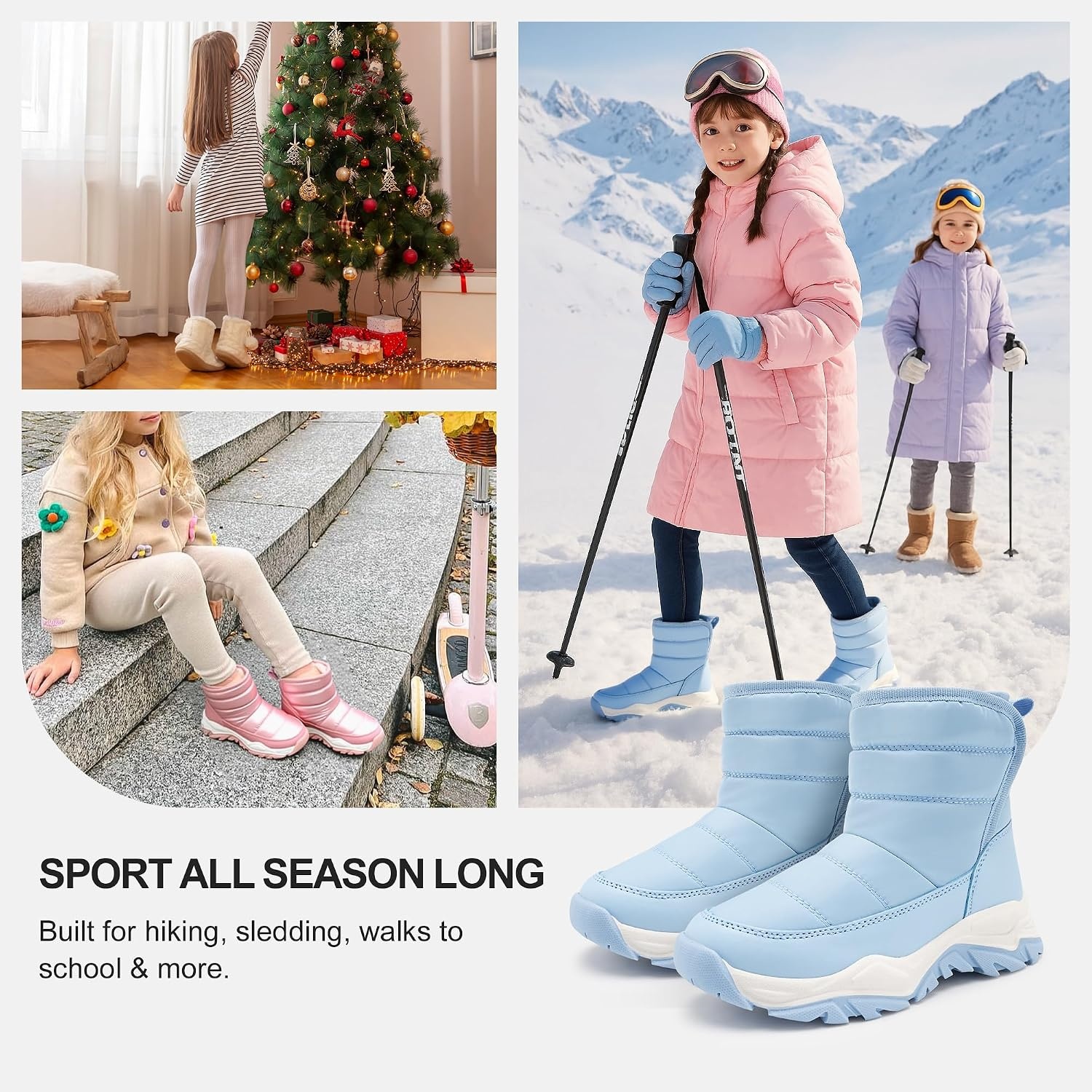 Stelle Toddler Snow Boots Boys Girls Winter Cold Weather Waterproof Non Slip Warm Shoes for Little Kids(Icy Blue)