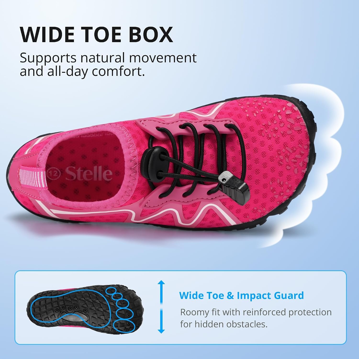 Stelle Kids Water Shoes Quick Dry Barefoot Drawstring | Perforated Sole for Quick Drainage with Drawstring Closure for Boys and Girls,Beach,Pool and Hiking,Toddler to Big Kid(Raspberry)