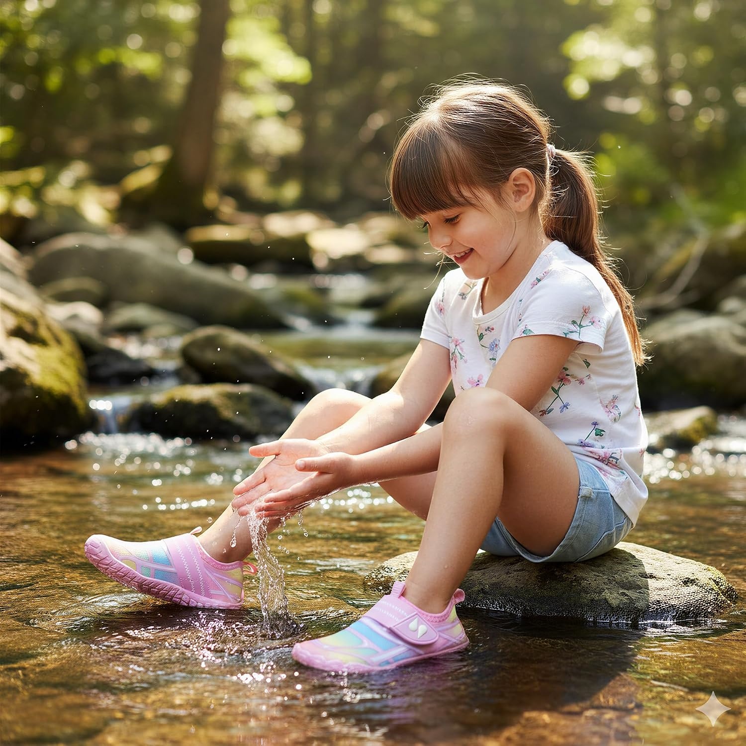 Stelle Kids Water Shoes Wide Toe Box Quick Dry Barefoot | Non-Slip Aqua Shoes,Breathable Mesh Upper for Beach,Swim,Pool and Outdoor Play,Fits Toddler to Big Kids(Rainbow Pink)