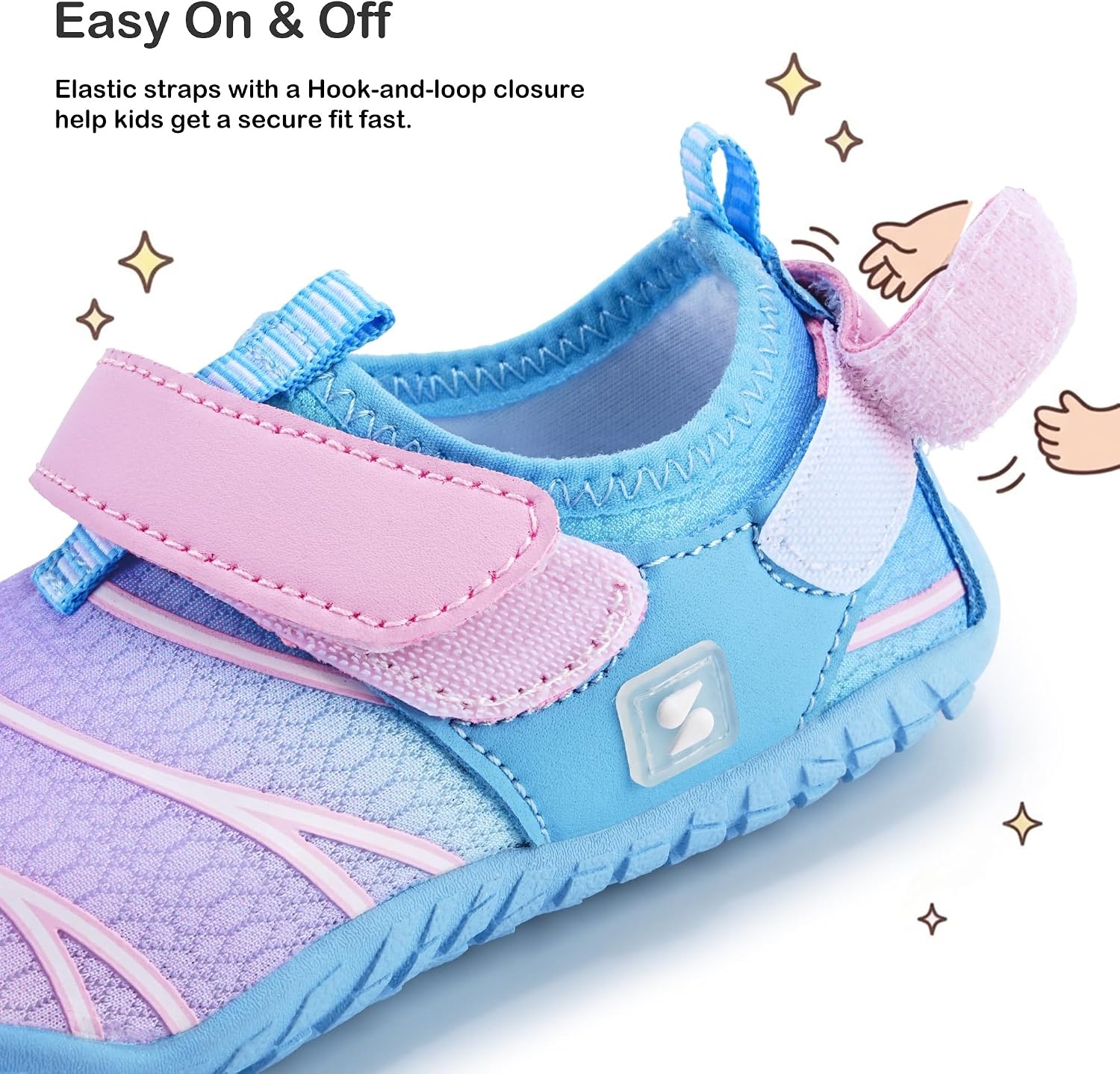 Stelle Kids Water Shoes Lightweight Quick Dry Barefoot for Boys and Girls | Double Hook-and-Loop Straps with Reinforced Toe Box for Beach,Pool,Swim,Hiking and Outdoor Play,Fits Toddler to Big Kids(Mermaid Ombre)