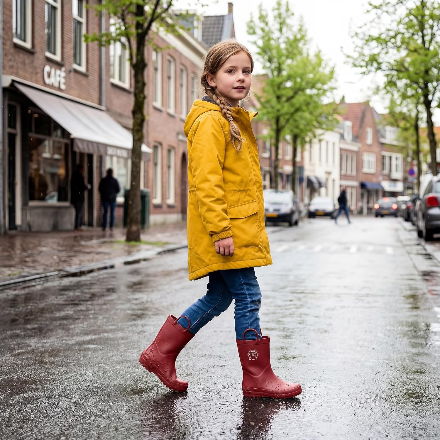 Stelle Kids Rain Boots for Boys Girls Outdoor Play and Rainy Days(Matte Red)