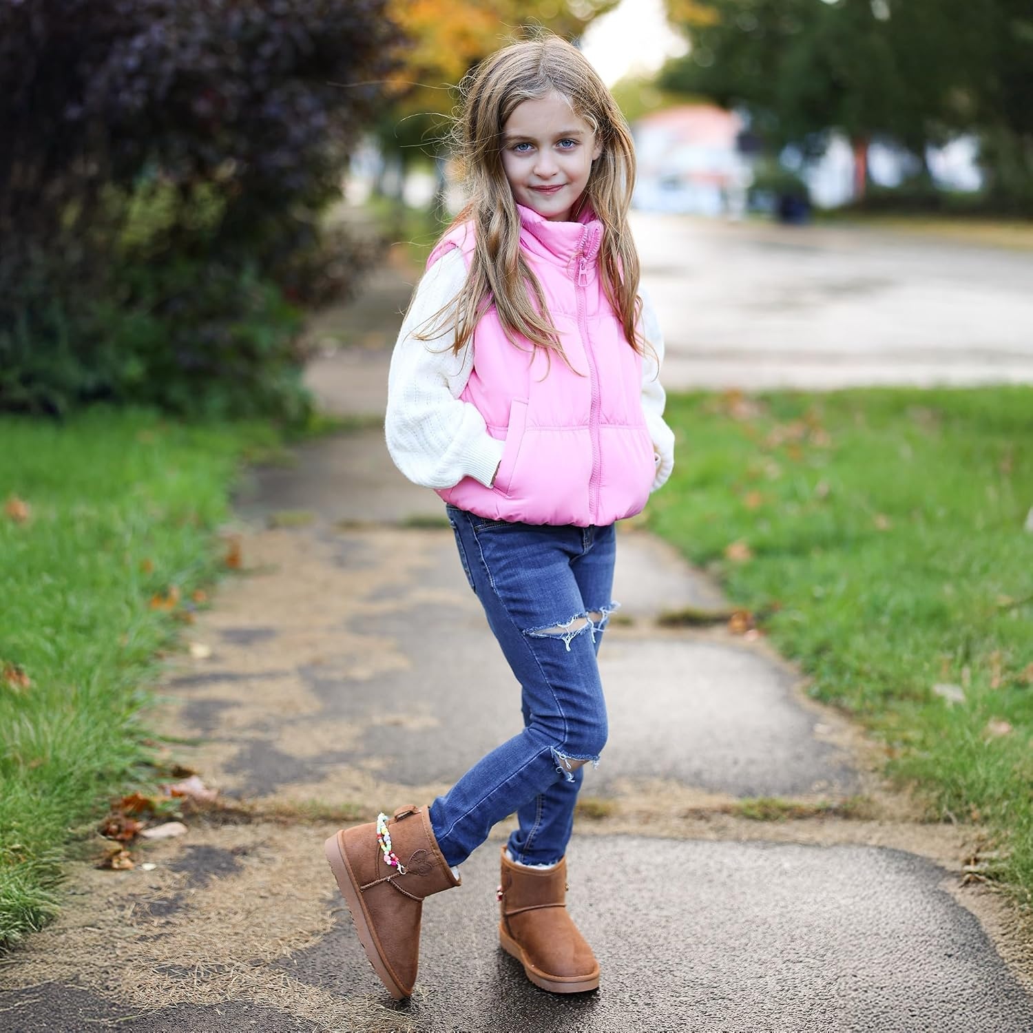 Stelle Girls Snow Boots Warm Winter Boots for Toddlers/Little/Big Kids(Chestnut)