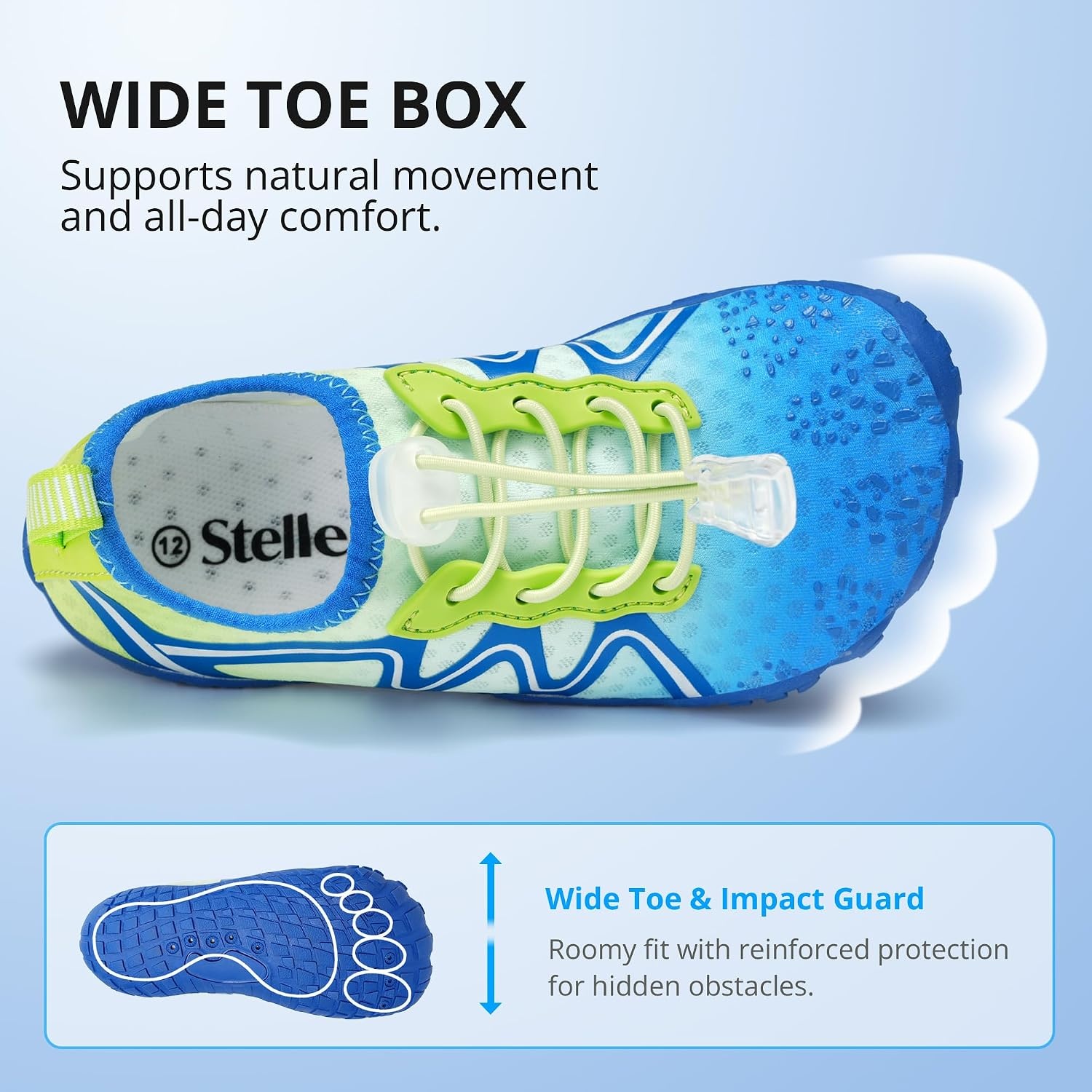 Stelle Kids Water Shoes Quick Dry Barefoot Drawstring | Perforated Sole for Quick Drainage with Drawstring Closure for Boys and Girls,Beach,Pool and Hiking,Toddler to Big Kid(Lume Lagoon)