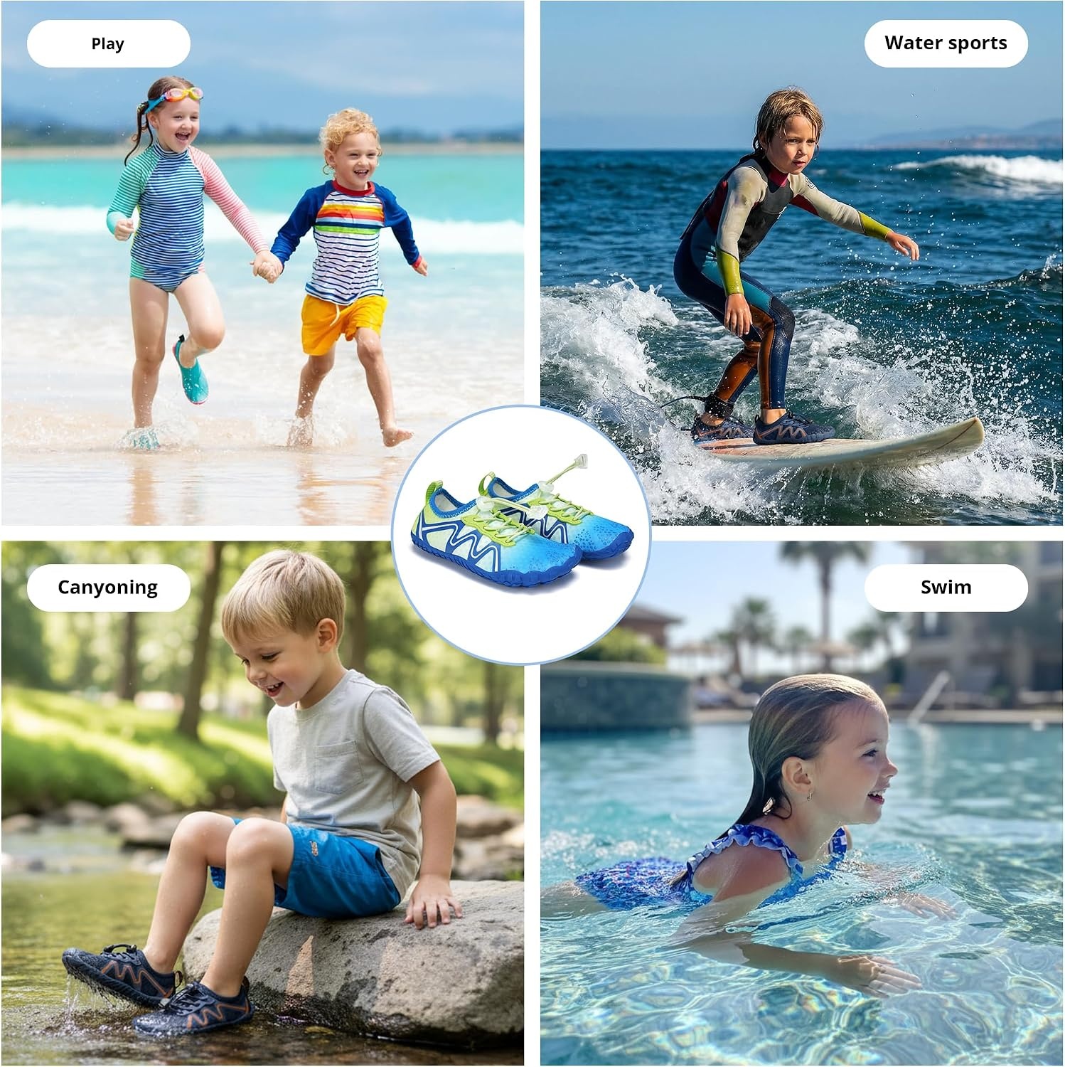 Stelle Kids Water Shoes Quick Dry Barefoot Drawstring | Perforated Sole for Quick Drainage with Drawstring Closure for Boys and Girls,Beach,Pool and Hiking,Toddler to Big Kid(Lume Lagoon)