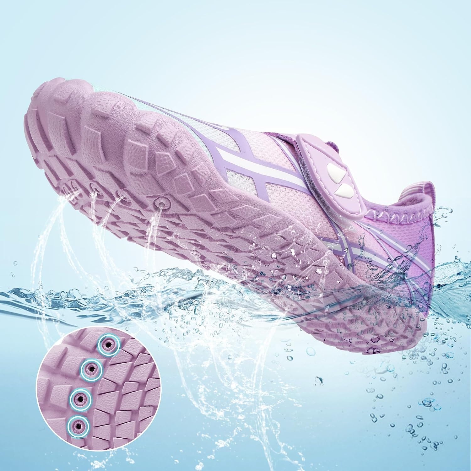 Stelle Kids Water Shoes Wide Toe Box Quick Dry Barefoot | Non-Slip Aqua Shoes,Breathable Mesh Upper for Beach,Swim,Pool and Outdoor Play,Fits Toddler to Big Kids(Lilac Mint)