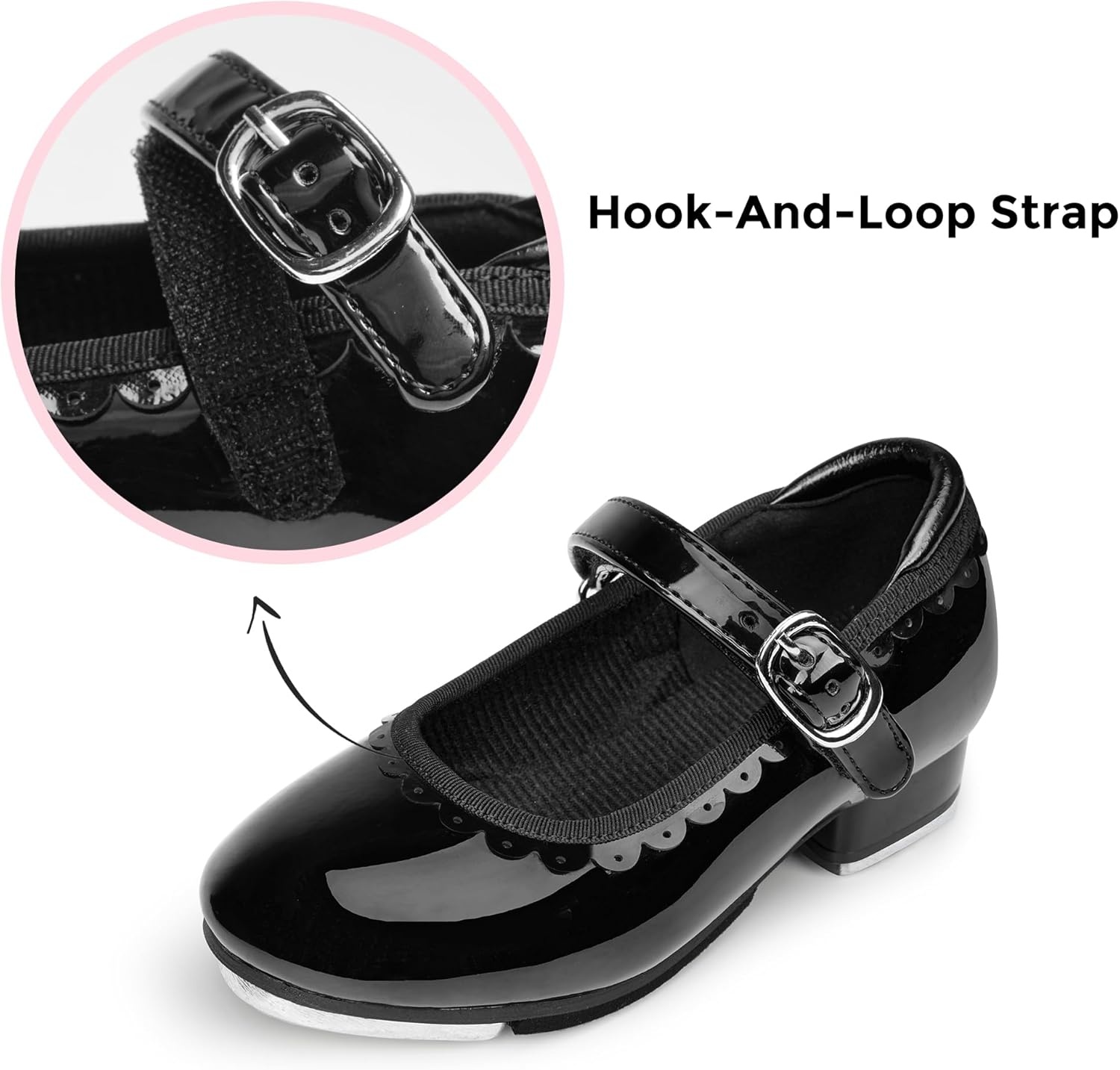 Stelle Tap Shoes for Girls Toddler Dance Shoes Easy Strap Scallop Design (Toddler/Little Kid/Big Kid)(Black)