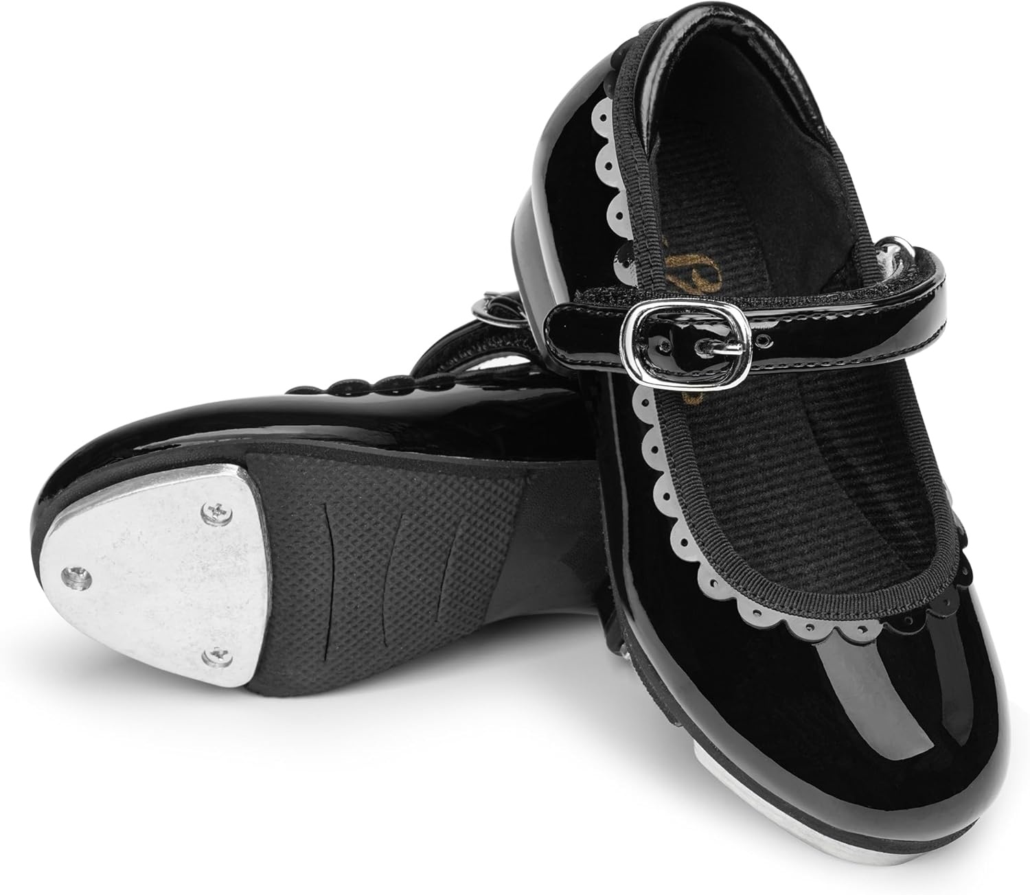 Stelle Tap Shoes for Girls Toddler Dance Shoes Easy Strap Scallop Design (Toddler/Little Kid/Big Kid)(Black)