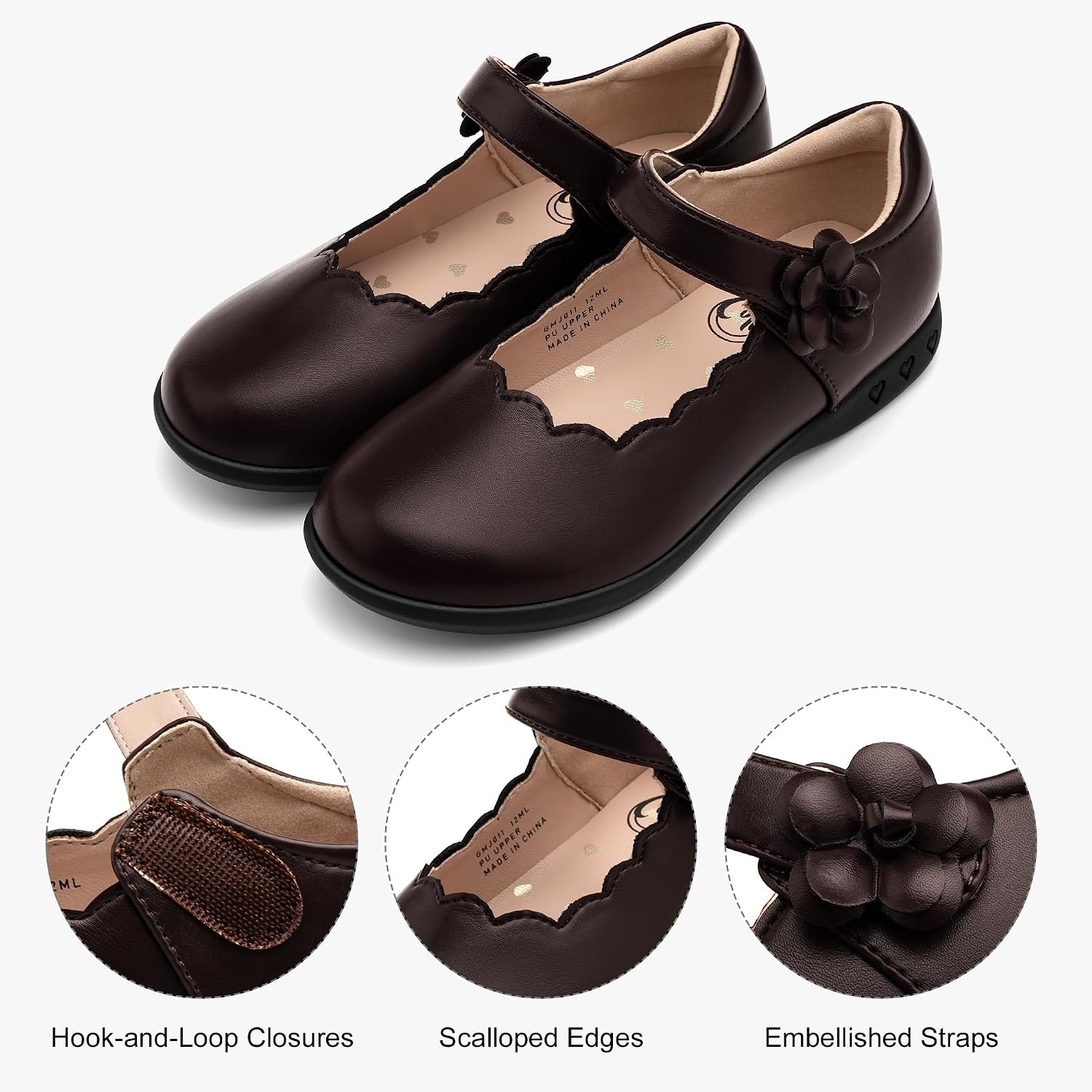 Stelle Girls Mary Jane Shoes School Uniform Flats Dress Shoes Oxford Church Music Recitals(Little/Big Kids)(Brown)
