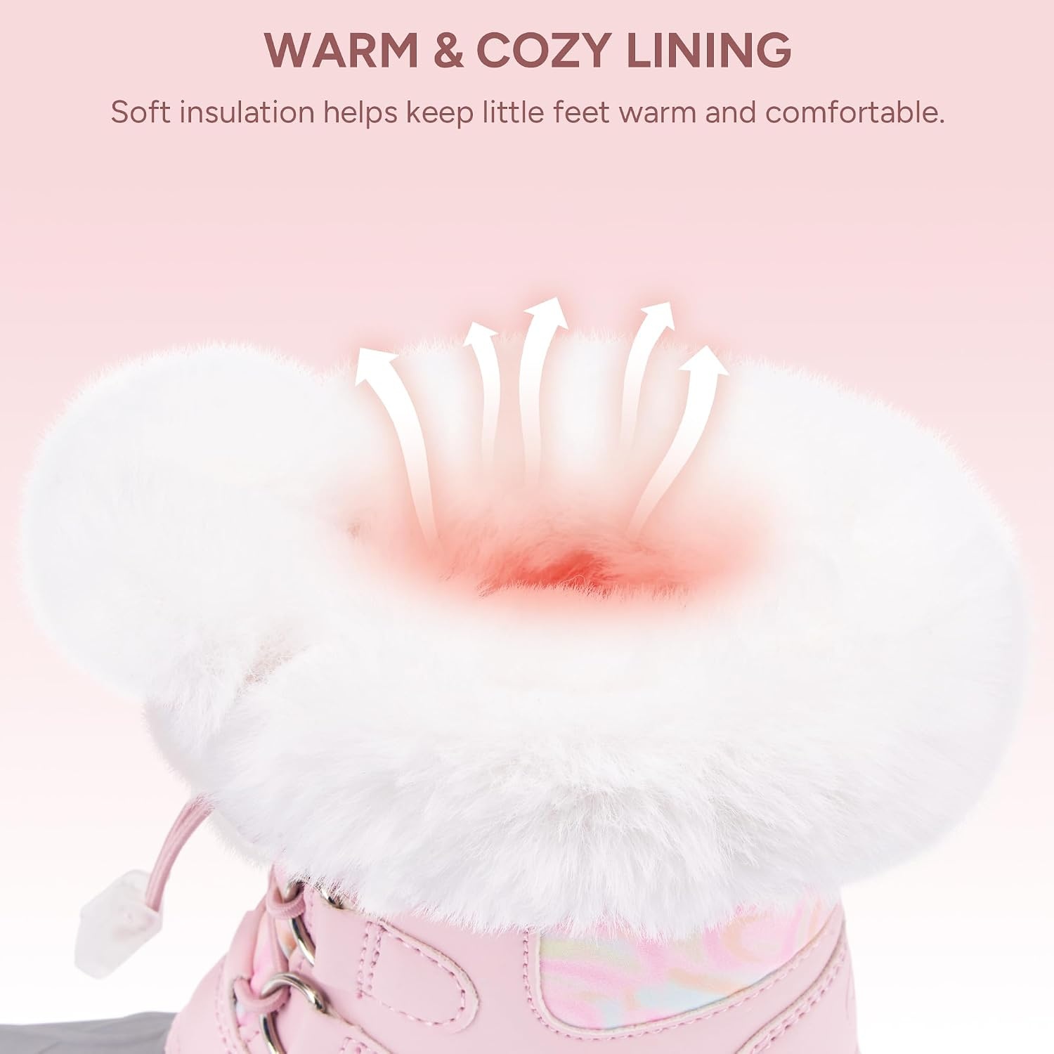 Stelle Girls Snow Boots with Faux Fur Collar Kids Winter Warm Boot(Blush Pink)