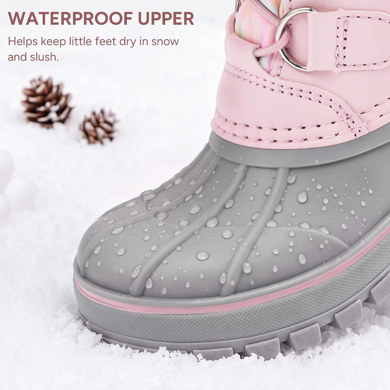 Stelle Girls Snow Boots with Faux Fur Collar Kids Winter Warm Boot(Blush Pink)