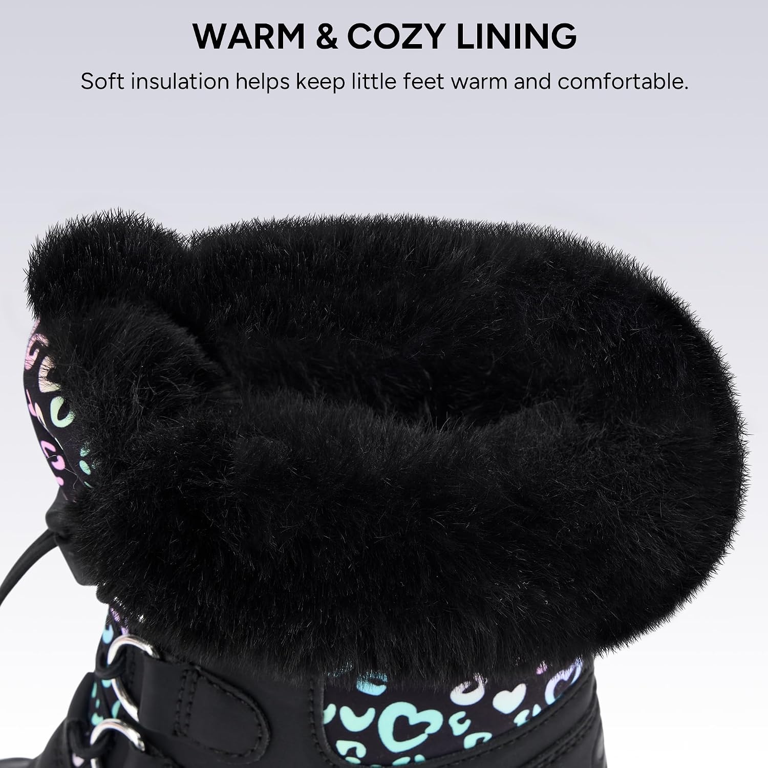 Stelle Girls Snow Boots with Faux Fur Collar Kids Winter Warm Boot(Rainbow Leopard)