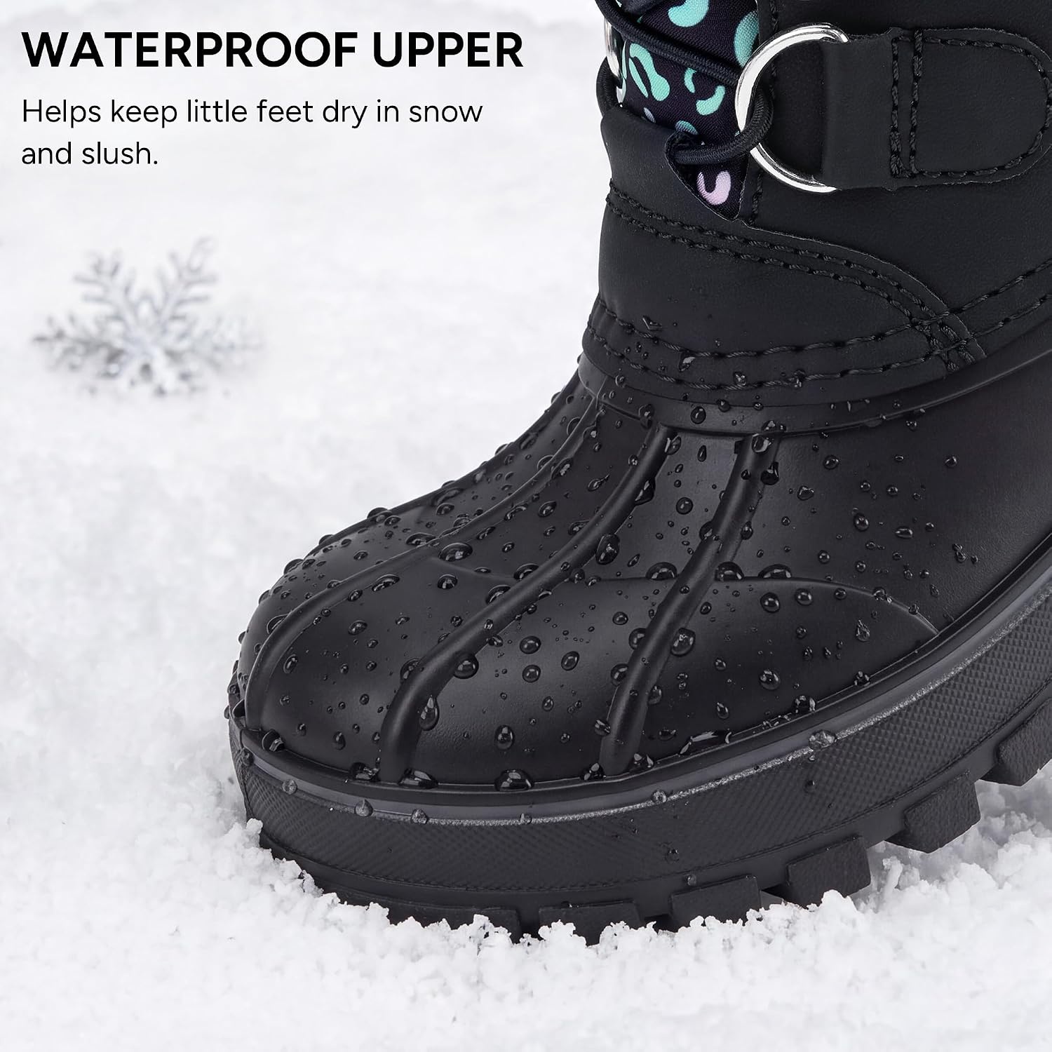 Stelle Girls Snow Boots with Faux Fur Collar Kids Winter Warm Boot(Rainbow Leopard)